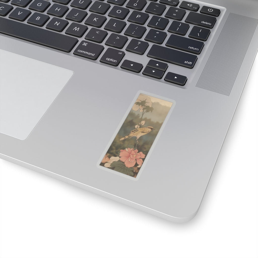 Scenic Nature — Black-Naped Oriole Perched On A Stem Of Rose Mallow — Kiss-Cut Sticker