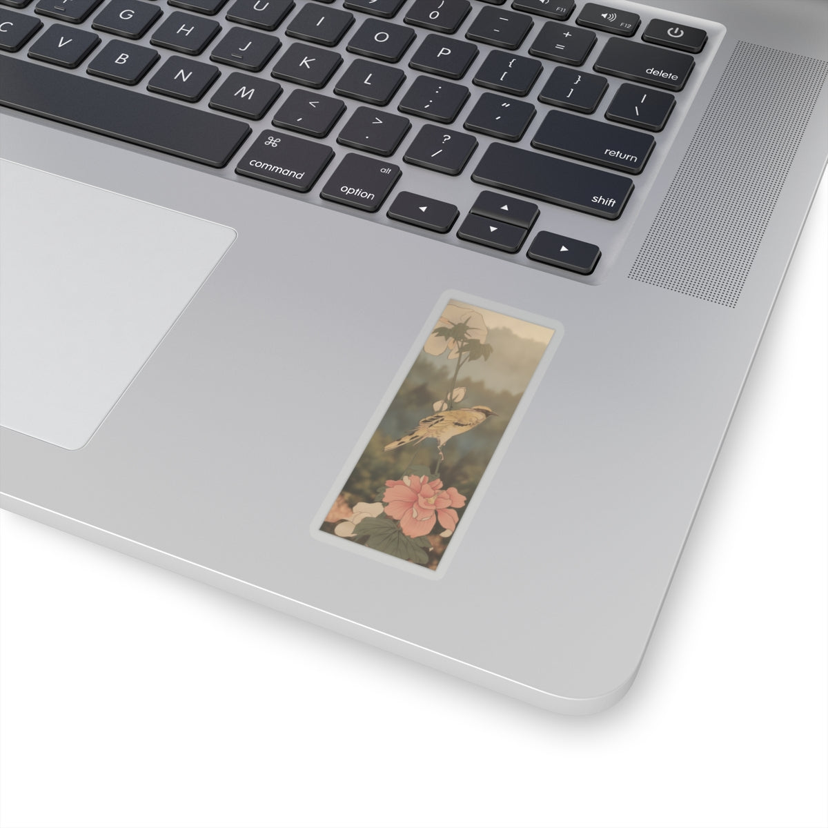 Scenic Nature — Black-Naped Oriole Perched On A Stem Of Rose Mallow — Kiss-Cut Sticker