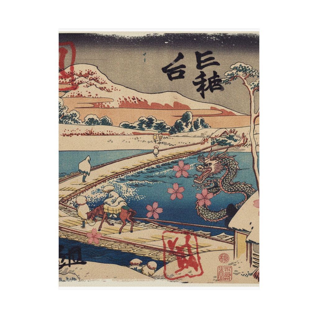 Japanese Street — Old View Of The Boat-Bridge At Sano In Kōzuke Province (Kōzuke Sano Funabashi No — Matte Poster