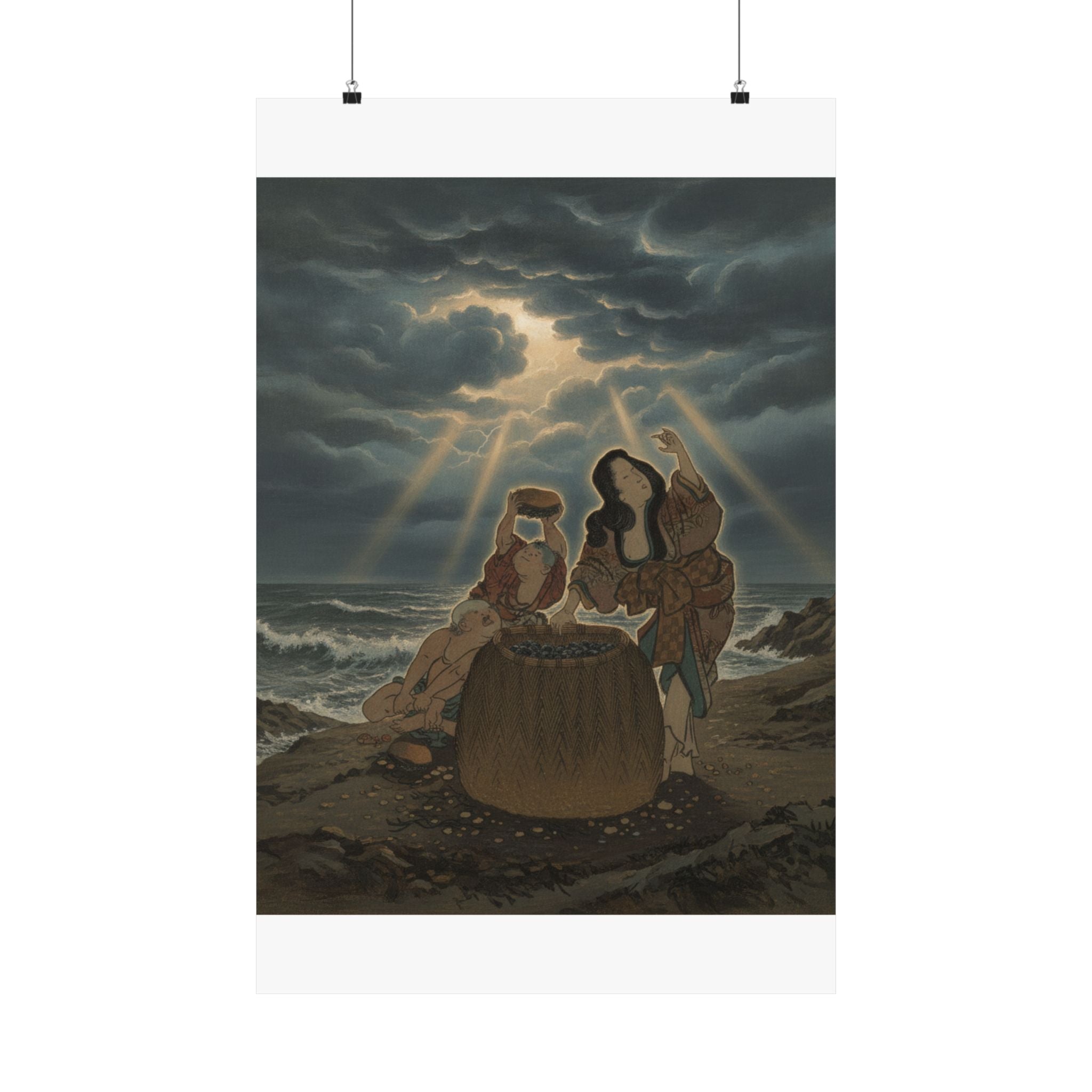 Dramatic Storm — Fisherwoman With A Basket And Two Boys — Matte Poster