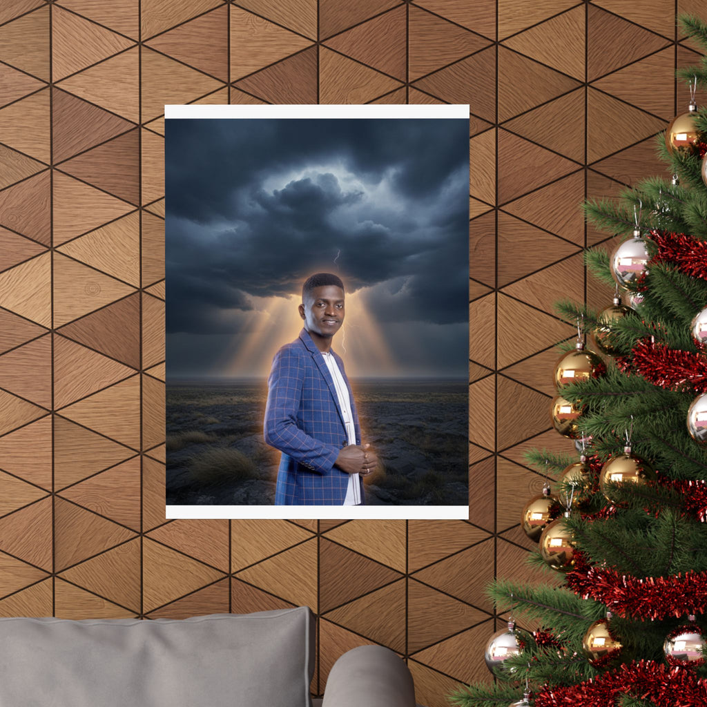 Smiling Man Blue Check Blazer Storm Sunrays Matte Poster