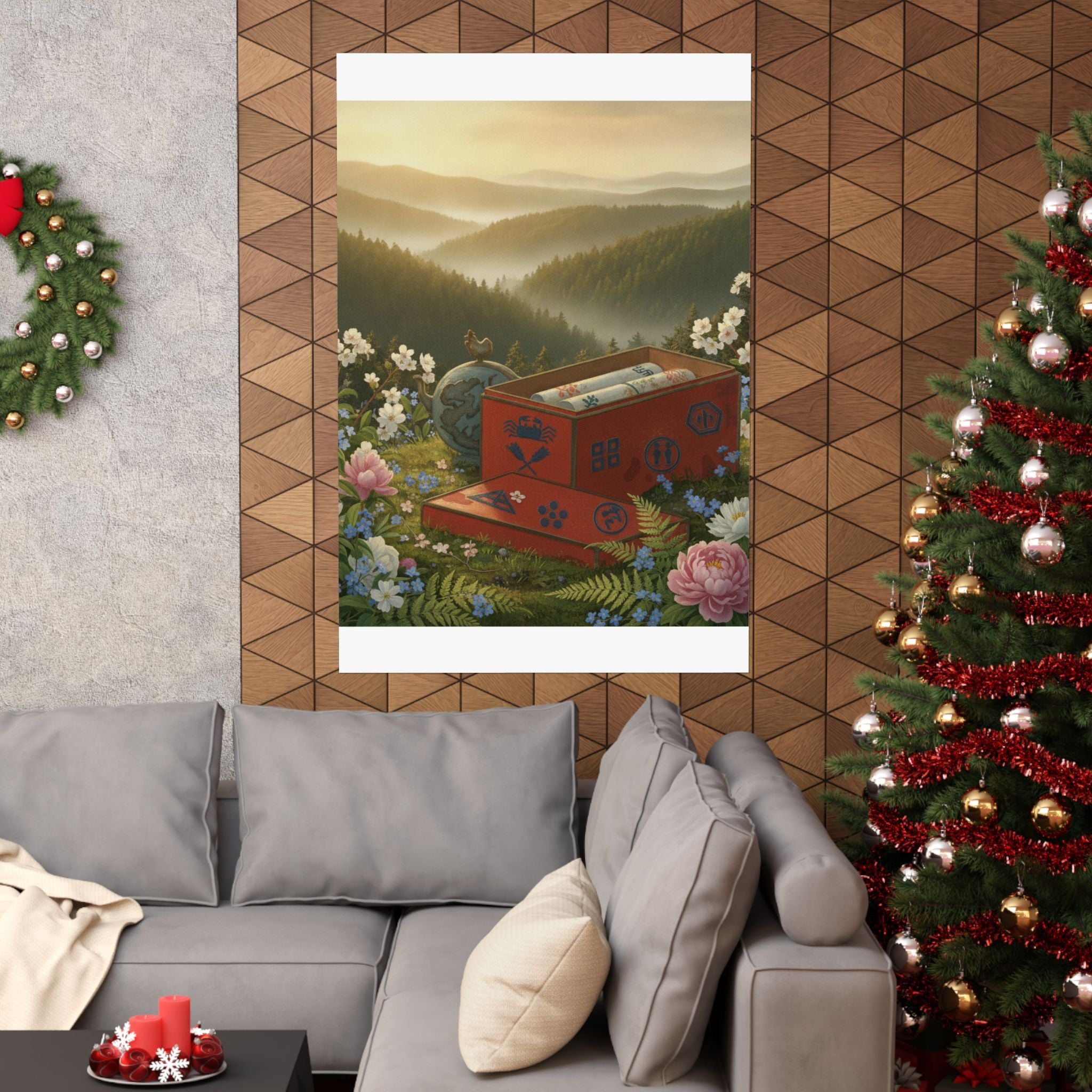 Scenic Nature — Red Lacquer Box And Water-Pot — Matte Poster