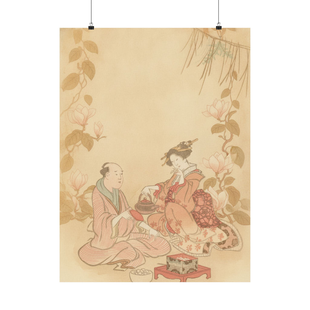 Southern Sunset — Woman Entertaining Her Guest With New Year Wine — Matte Poster