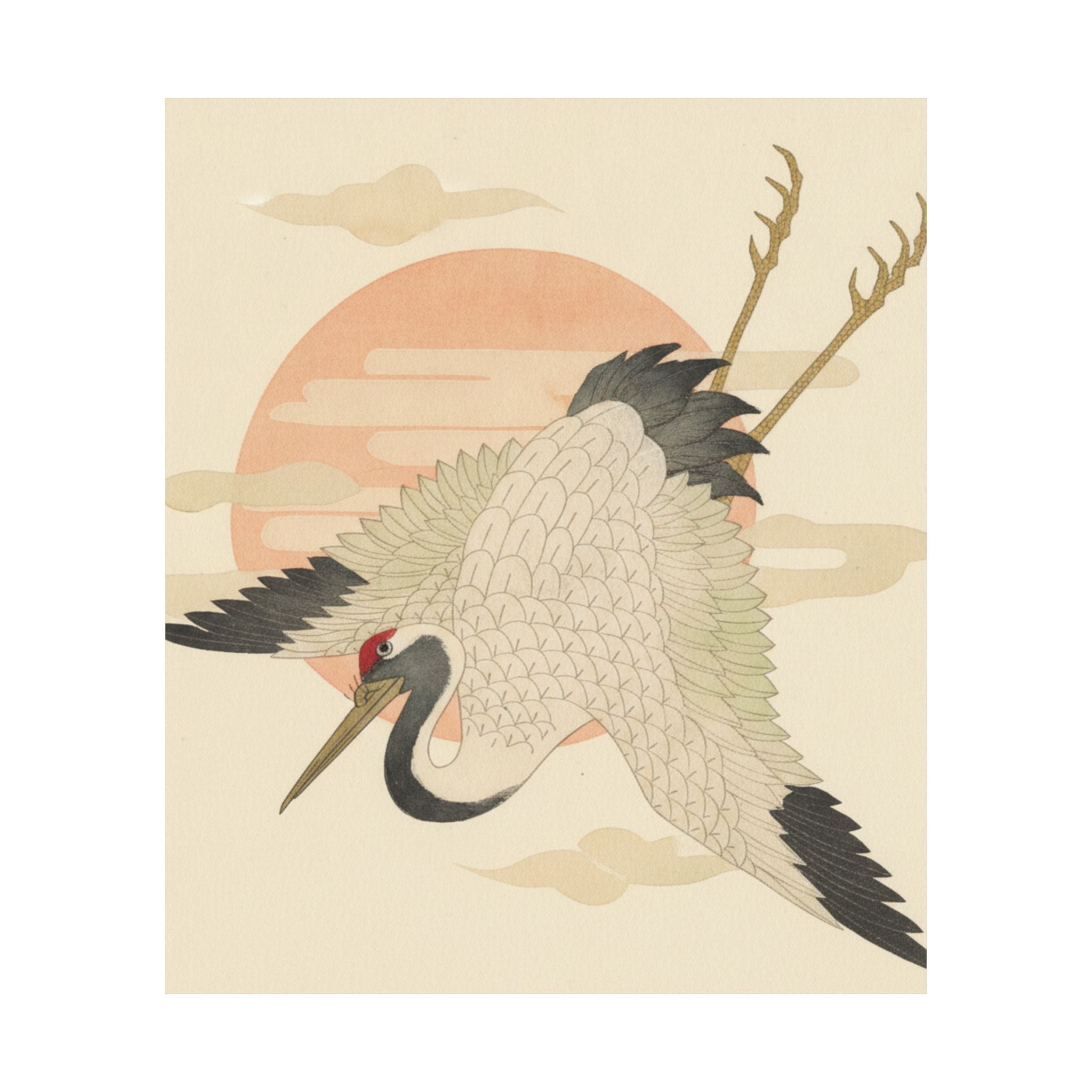 Botanical — White Crane Flying Across The Sun'S Disc — Matte Poster