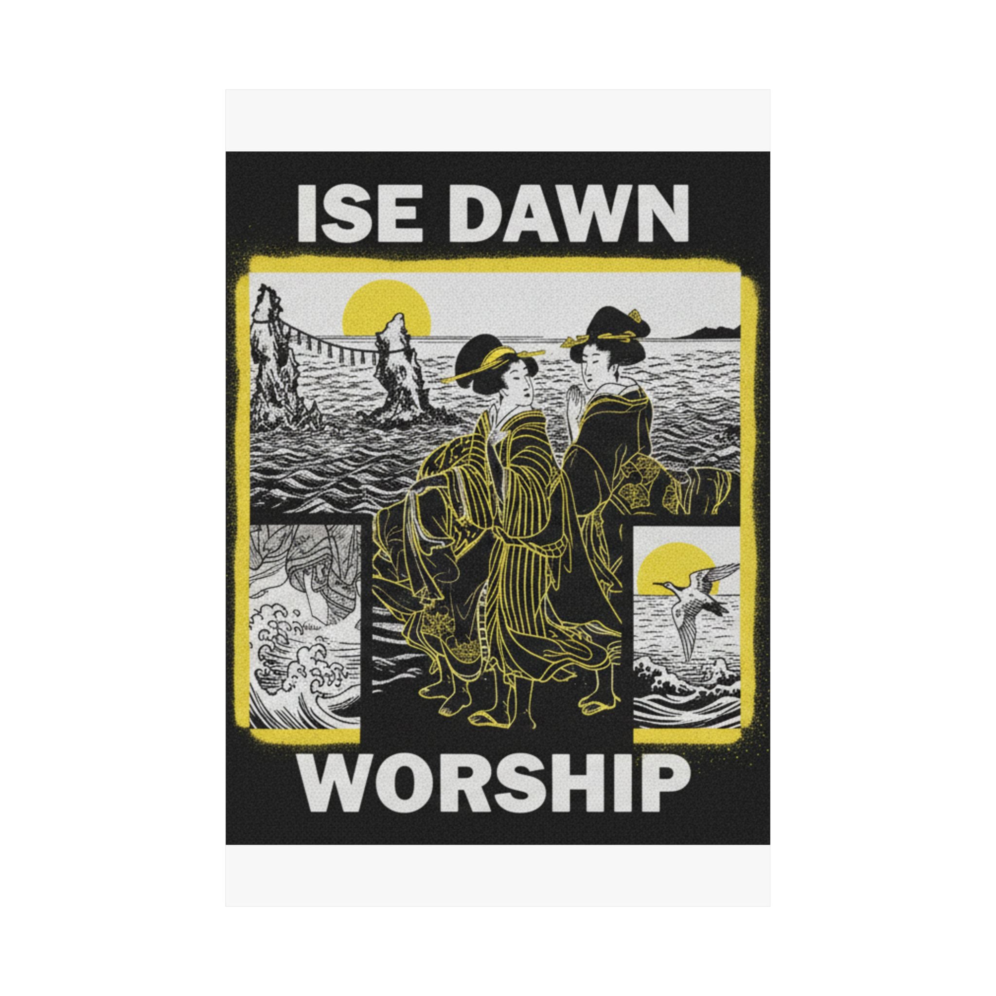 Streetwear Collage — Women Worshipping The Rising Sun Between The Twin Rocks At Ise — Matte Poster