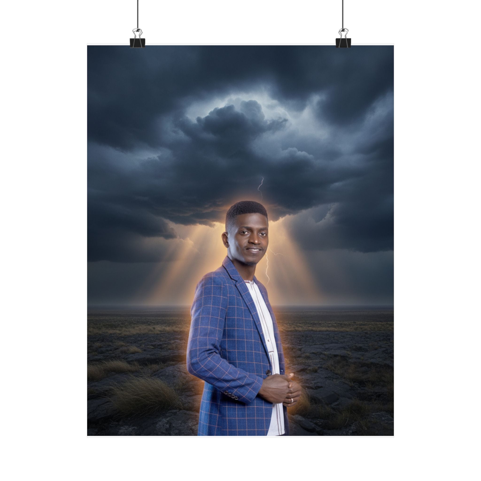Smiling Man Blue Check Blazer Storm Sunrays Matte Poster