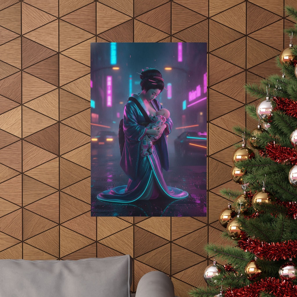 Neon Noir — Young Mother Nursing Her Baby — Matte Poster