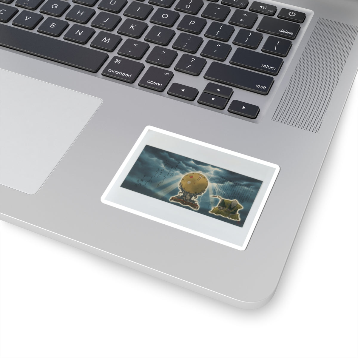 Dramatic Storm — Moveable Rotating Calendar Mounted On Elaborate Wave-Base With Rabbit Crest — Kiss-Cut Sticker