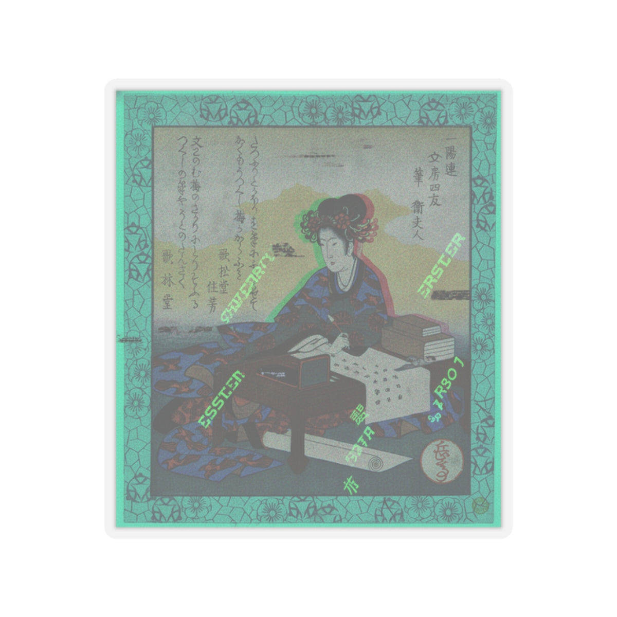 Glitch Culture — Chinese Lady Seated At A Table, Composing An Ode — Kiss-Cut Sticker