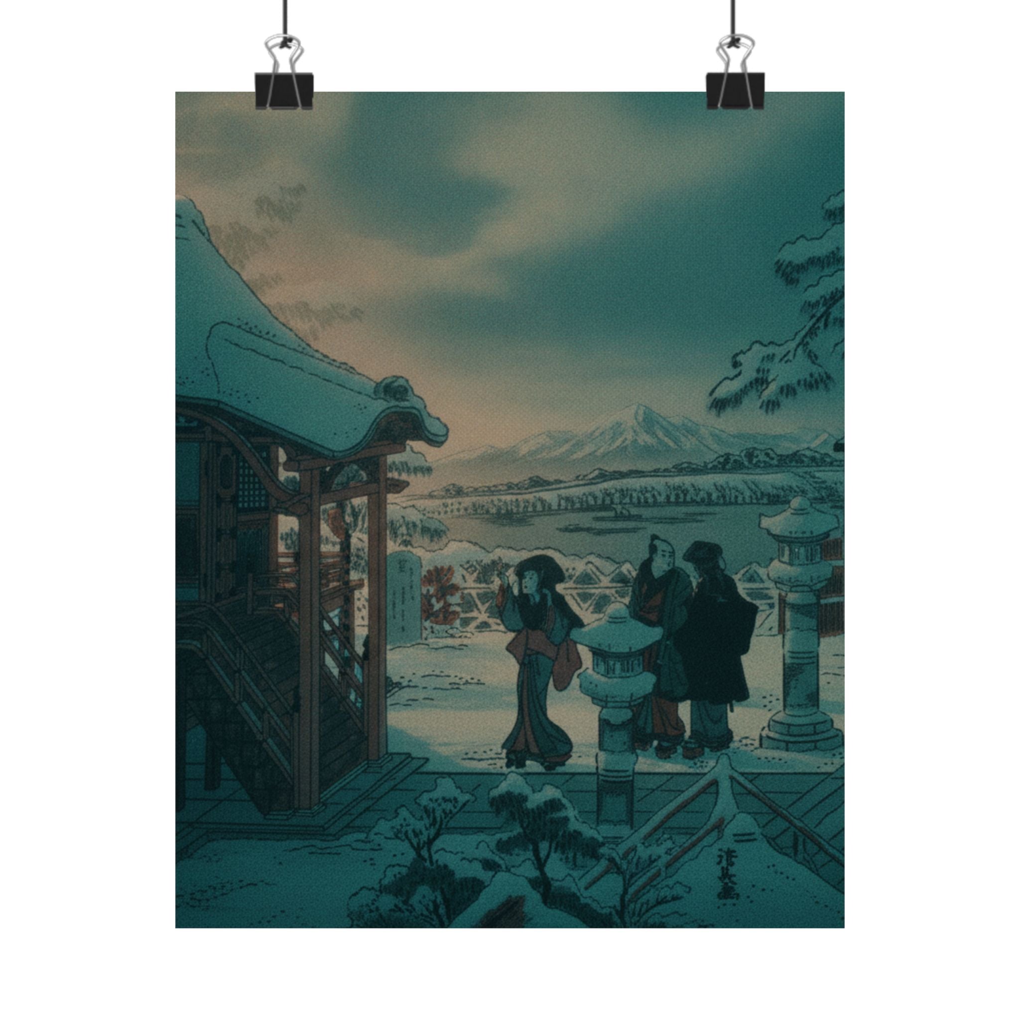 Cinematic — Snow Scene With Figures Outside A Temple — Matte Poster
