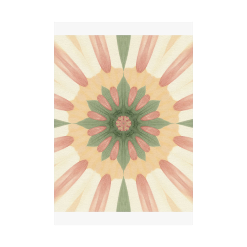 Peach and Sage Floral Kaleidoscope Mandala Poster