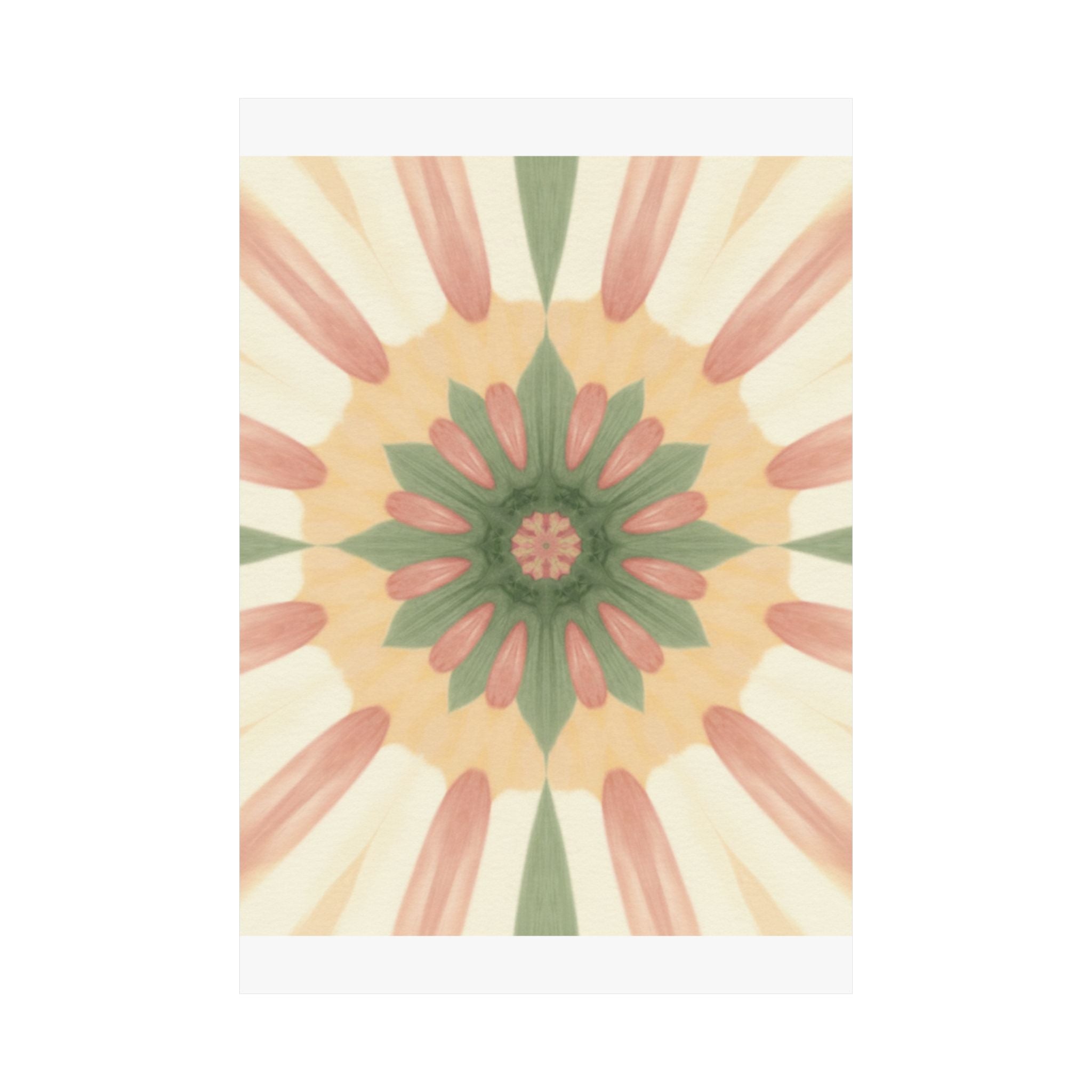 Peach and Sage Floral Kaleidoscope Mandala Poster