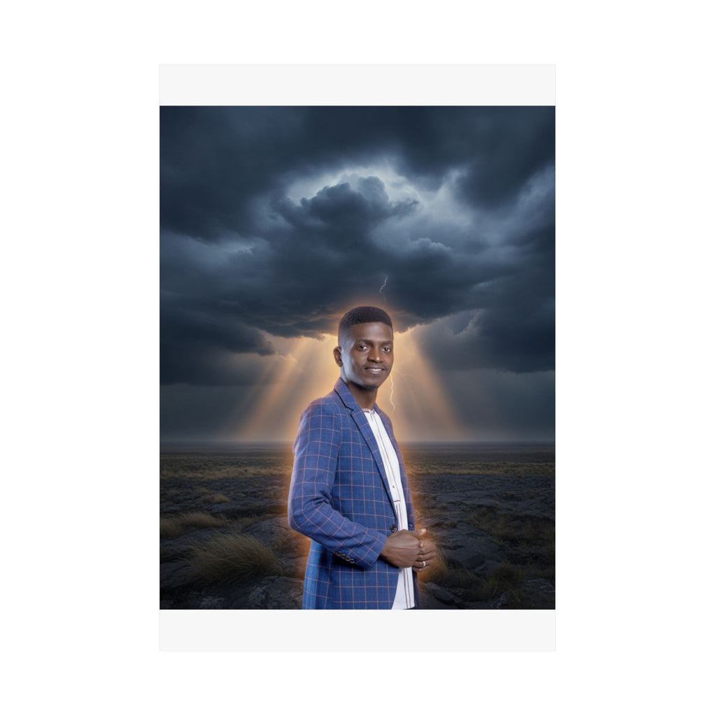 Smiling Man Blue Check Blazer Storm Sunrays Matte Poster