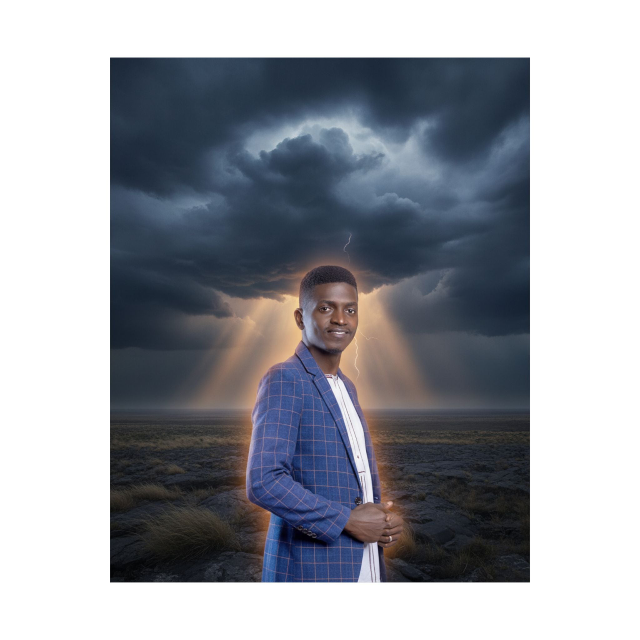 Smiling Man Blue Check Blazer Storm Sunrays Matte Poster
