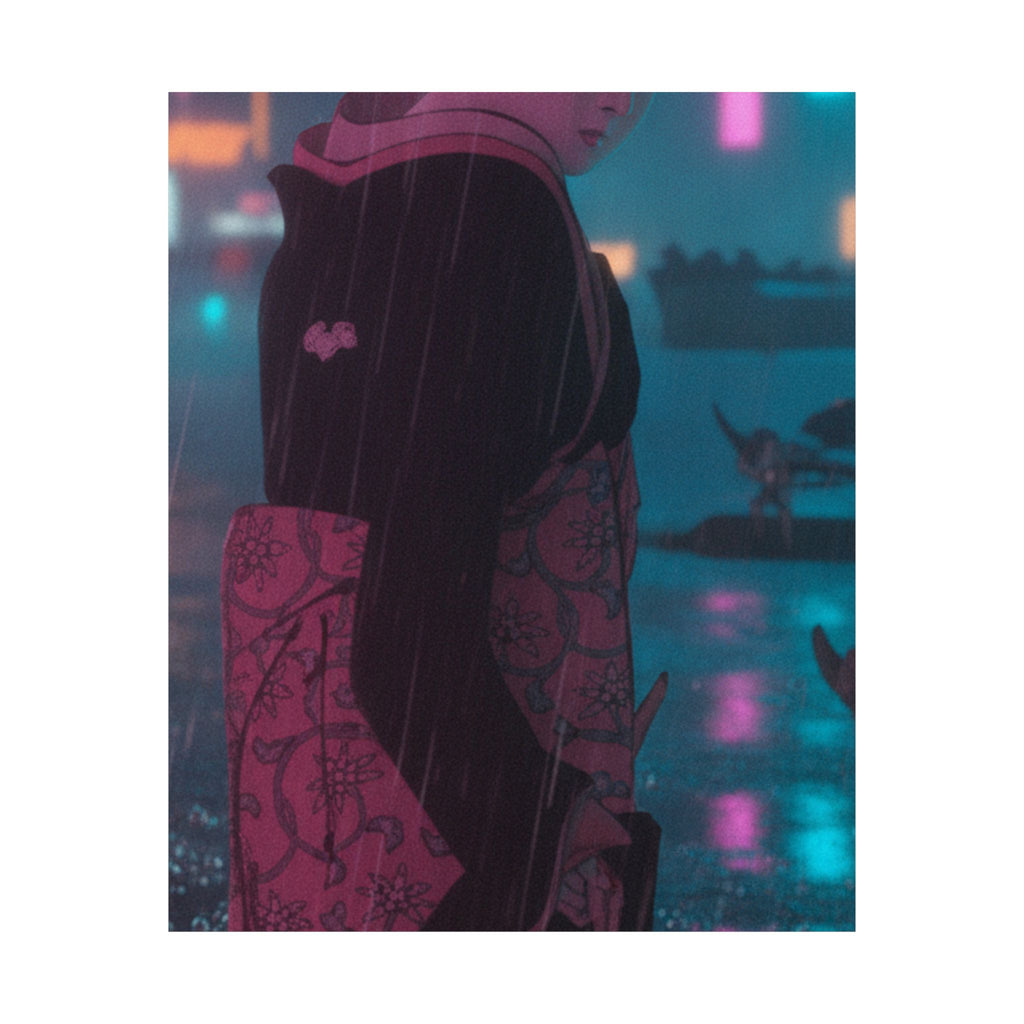 Neon Noir — Young Lady By The Shore — Matte Poster