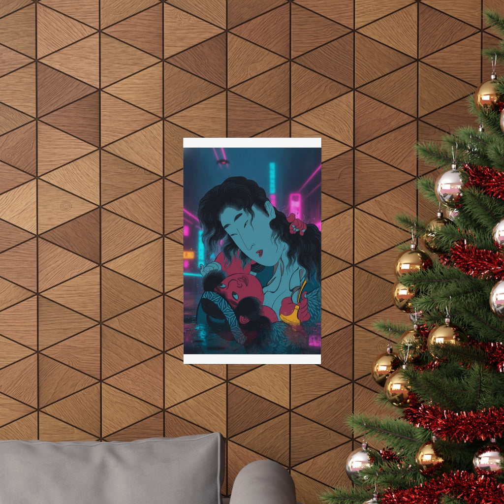 Neon Noir — Yamauba Playing With Kintarō — Matte Poster