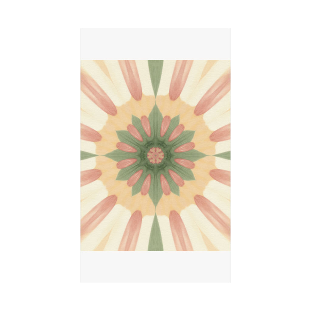 Peach and Sage Floral Kaleidoscope Mandala Poster