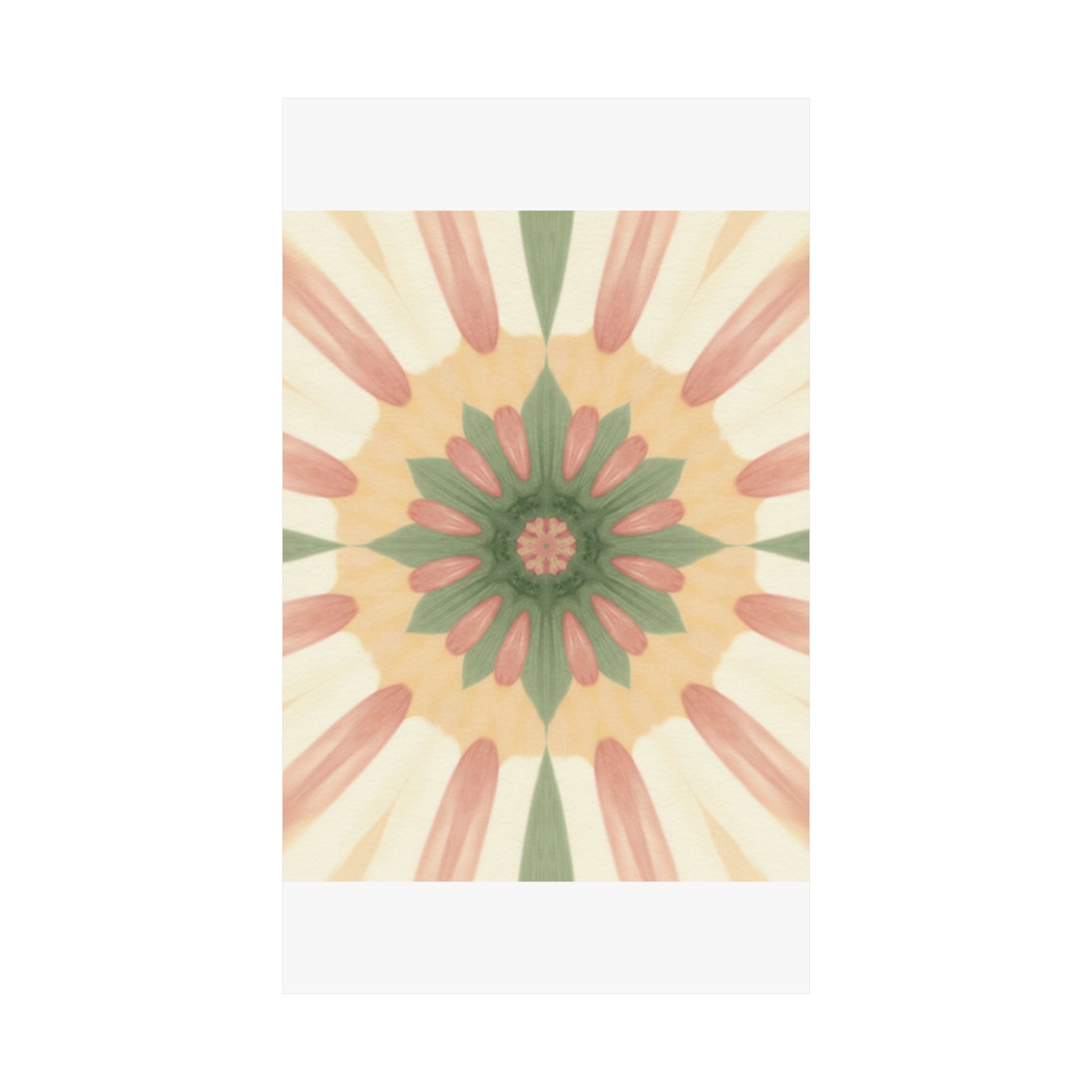 Peach and Sage Floral Kaleidoscope Mandala Poster