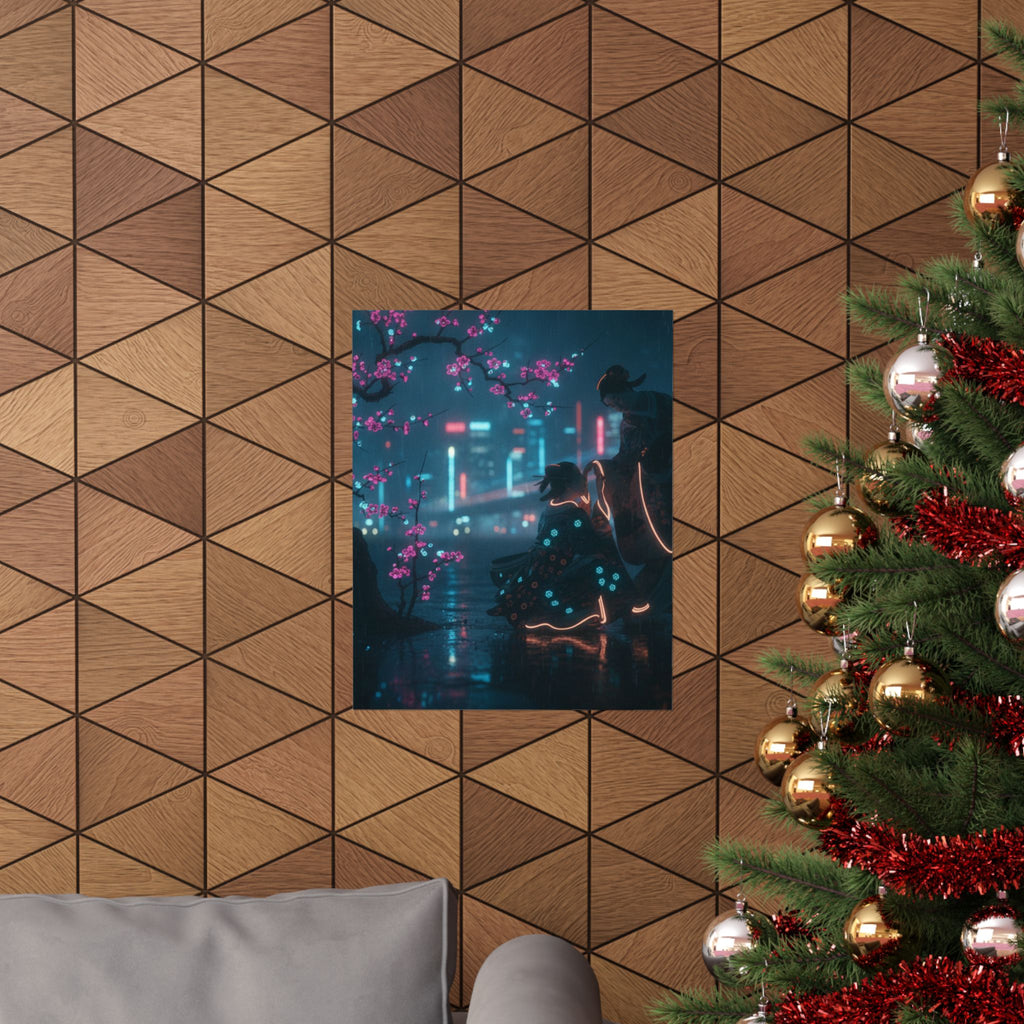 Neon Noir — Two Girls Under Plum Tree — Matte Poster