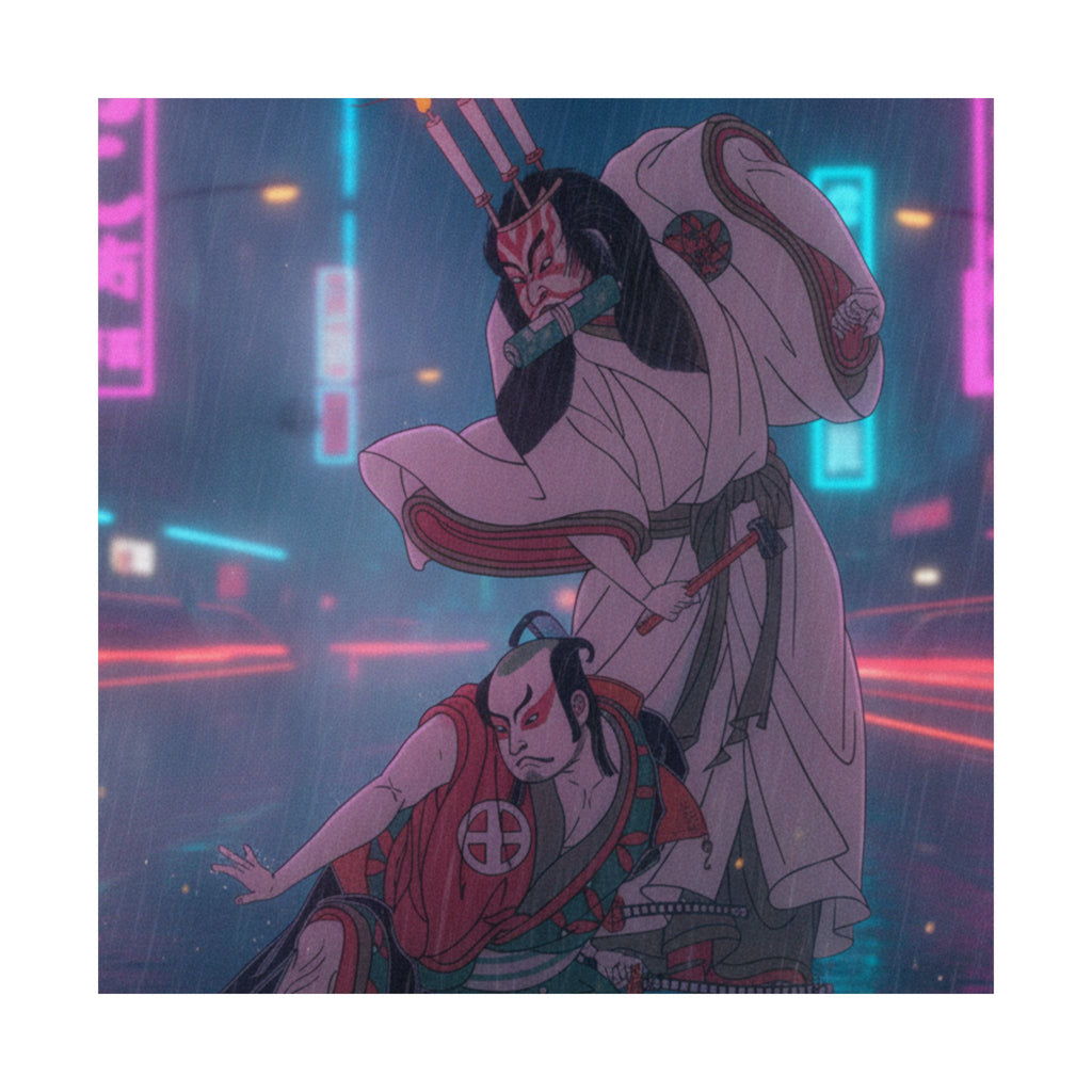 Neon Noir — Kabuki Actors Ichimura Uzaemon Ix As Ko-Kakeyama And Ōtani Hiroji Iii As Kōga Sa — Matte Poster