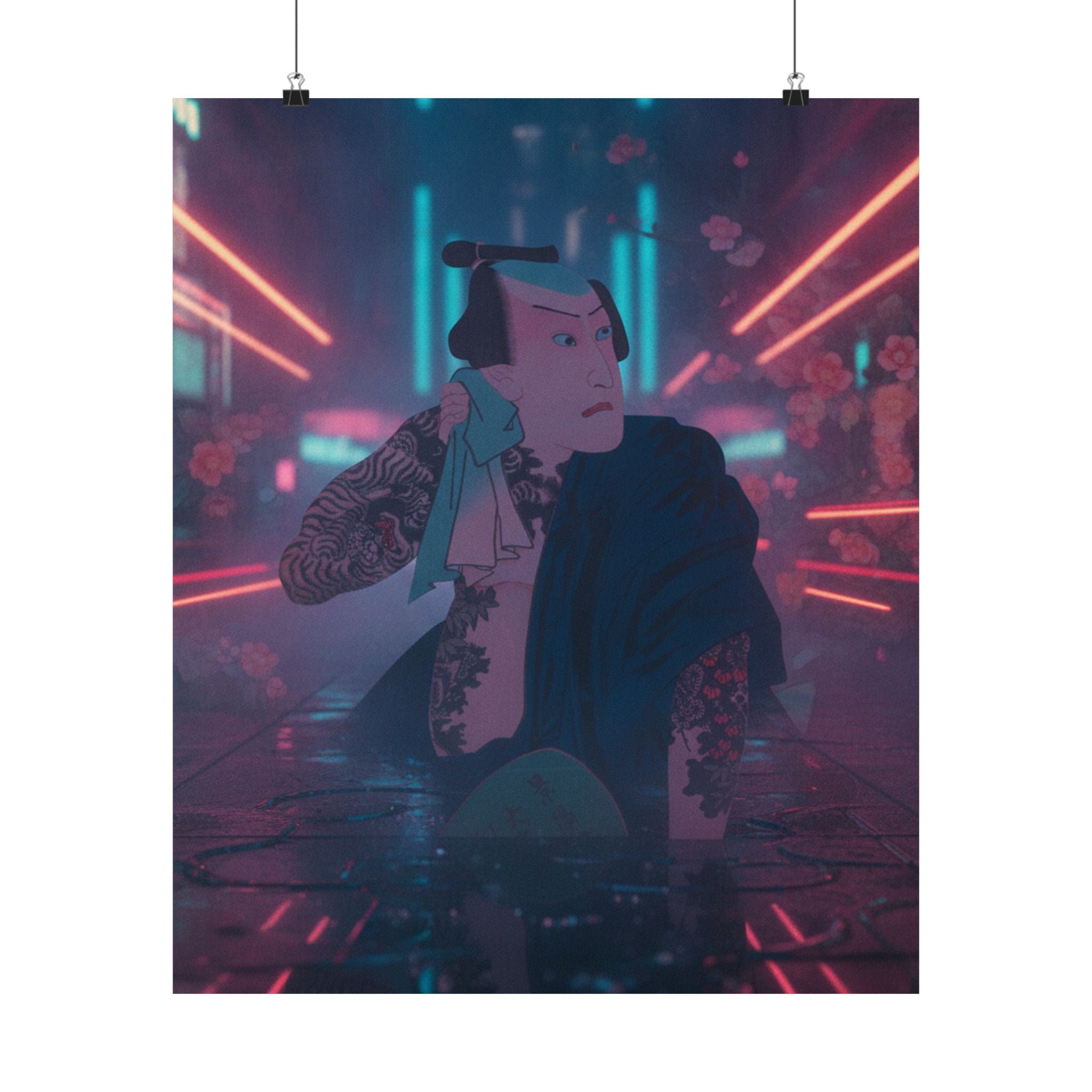 Neon Noir — The Actor Kawarazaki Gonjūrō I As Ude No Kisaburō, Likened To Wu Song The Asceti — Matte Poster