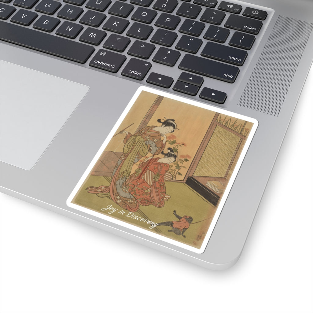 Affirmation — Two Girls Looking At A Monkey On A Leash — Kiss-Cut Sticker
