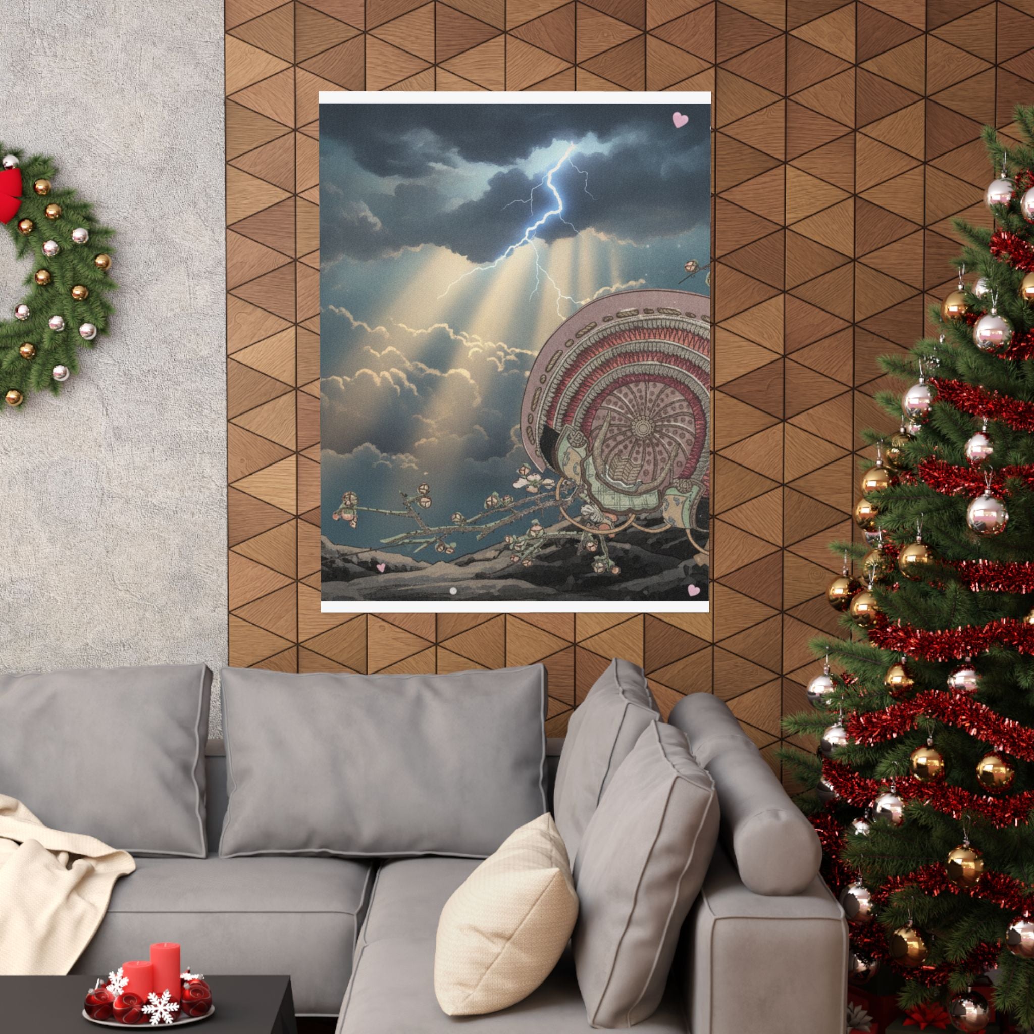 Dramatic Storm — Helmet And Plum Blossoms — Matte Poster