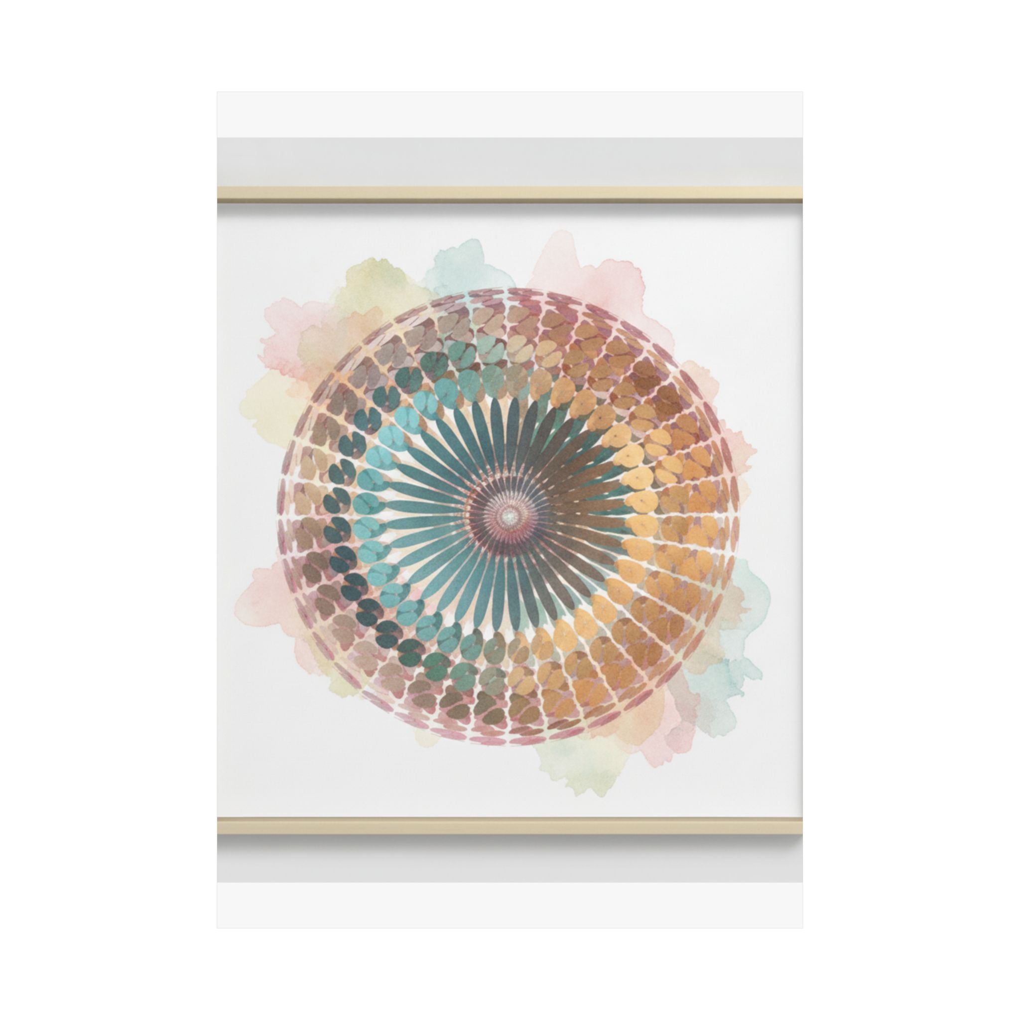 Terracotta and Teal Watercolour Spiral Mandala Poster