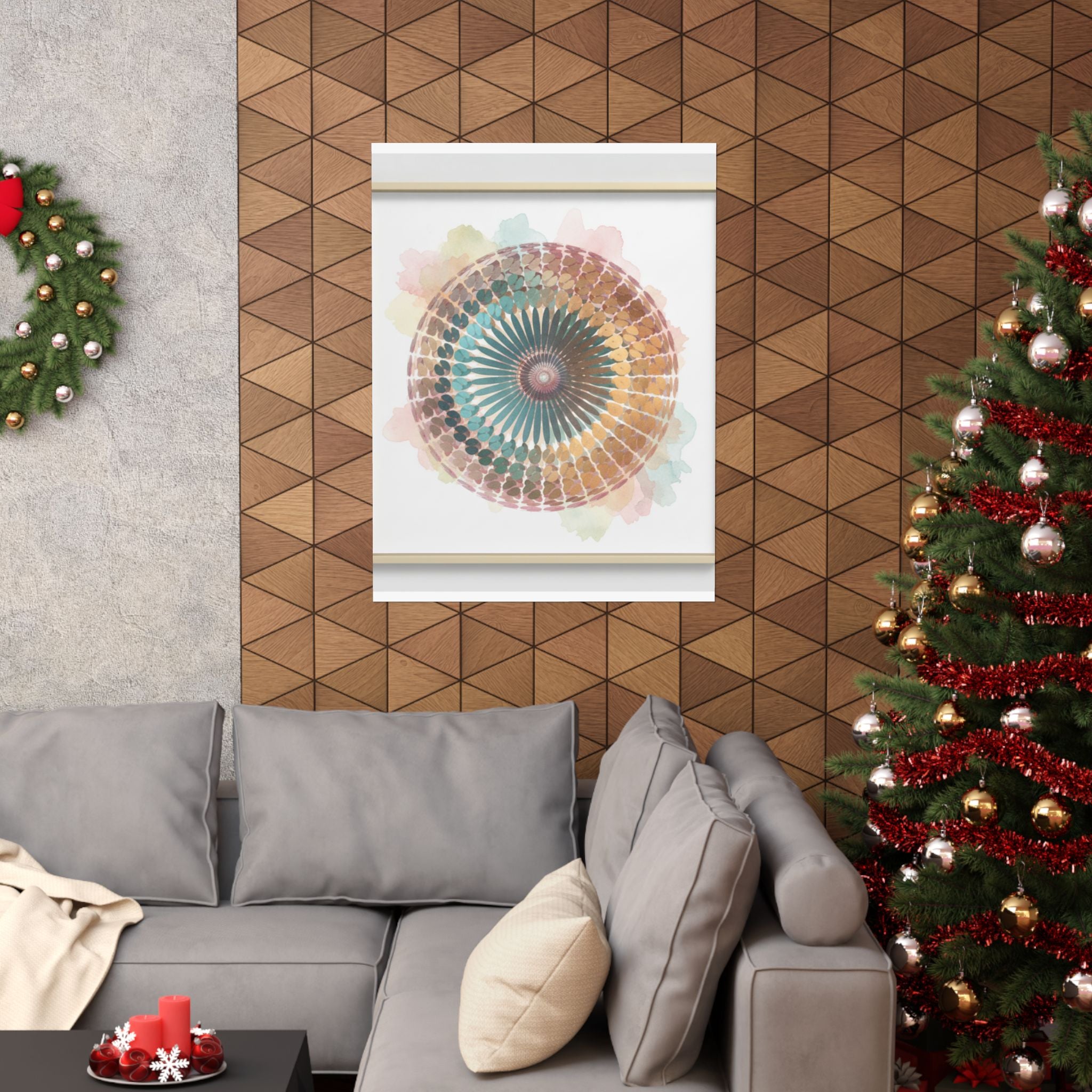 Terracotta and Teal Watercolour Spiral Mandala Poster