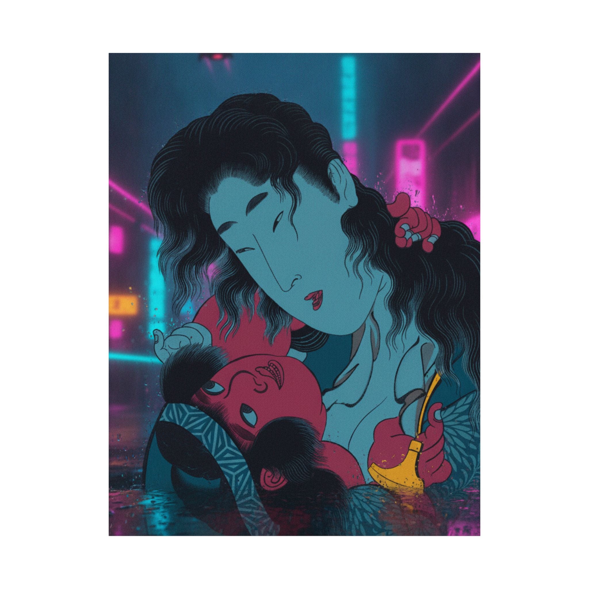 Neon Noir — Yamauba Playing With Kintarō — Matte Poster