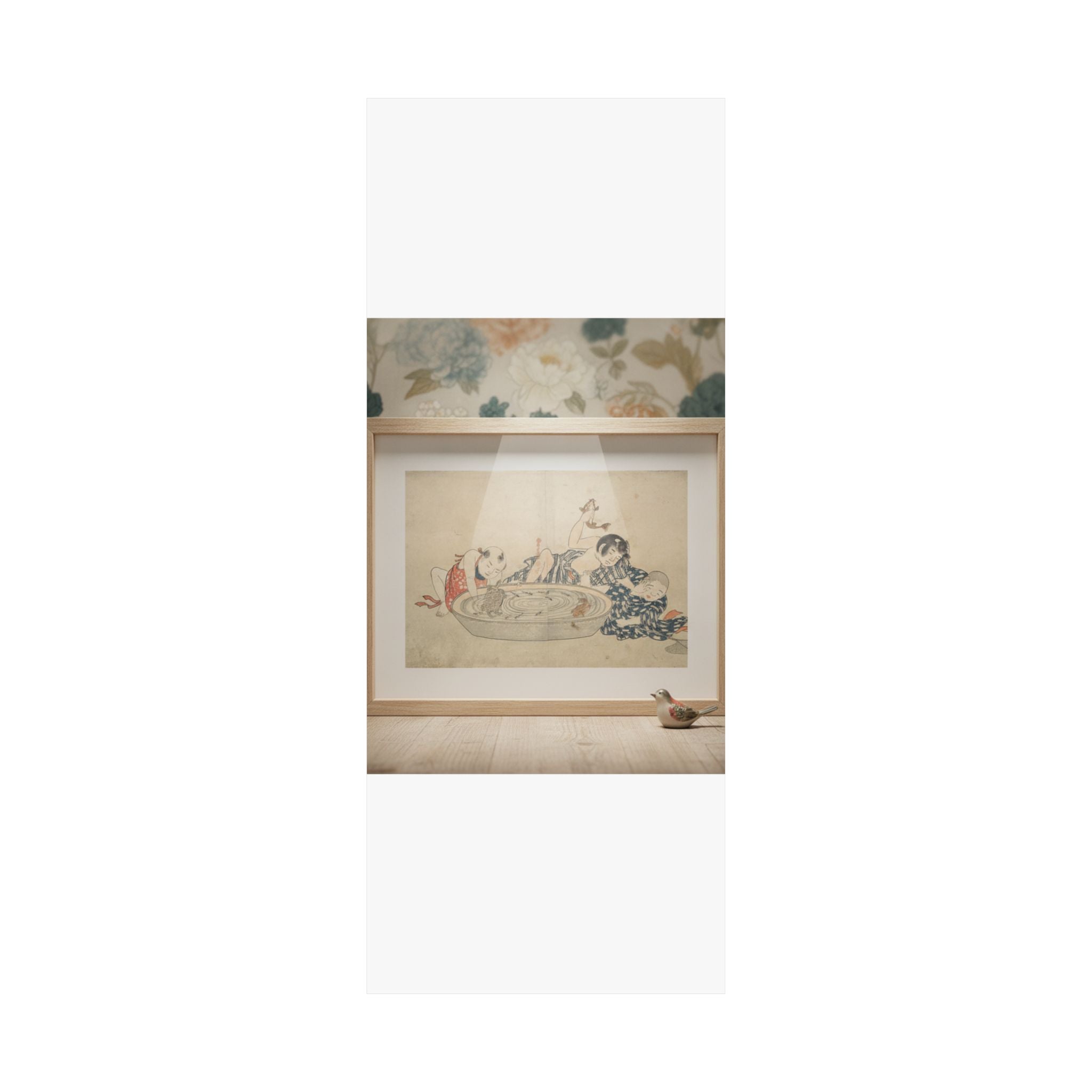 Product Marketing — Boys Playing With A Basin Of Fish And Turtles — Matte Poster
