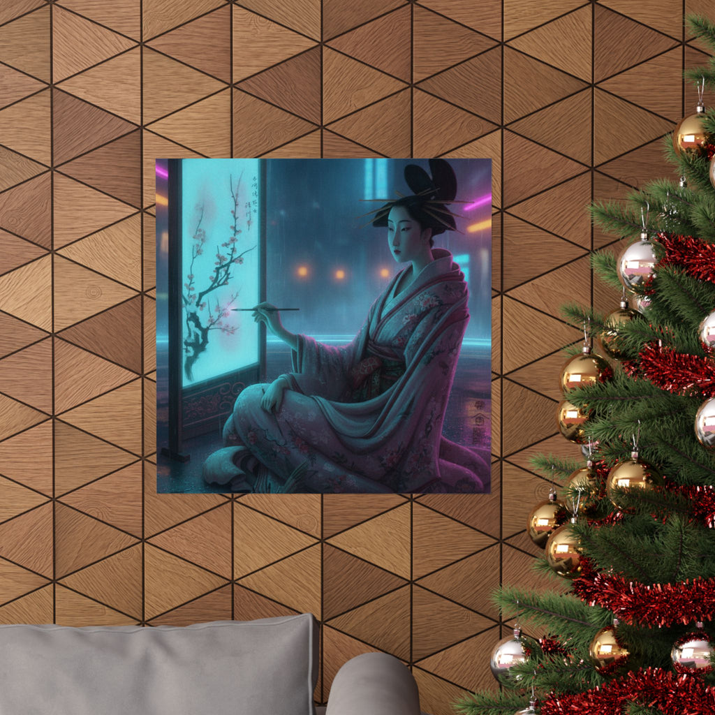 Neon Noir — Young Woman Painting A Screen — Matte Poster