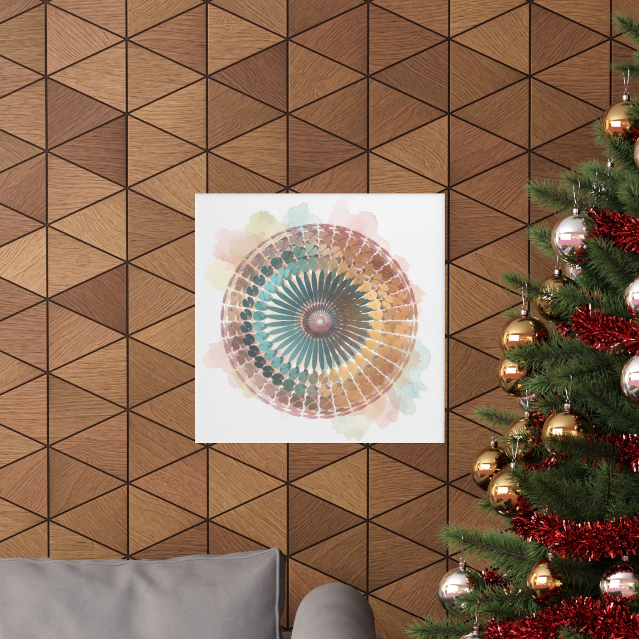 Terracotta and Teal Watercolour Spiral Mandala Poster