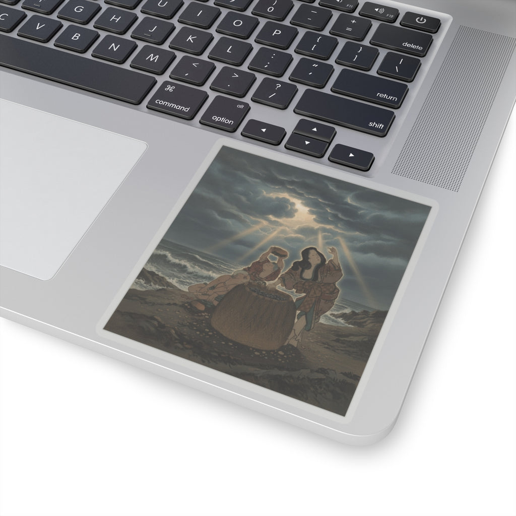 Dramatic Storm — Fisherwoman With A Basket And Two Boys — Kiss-Cut Sticker