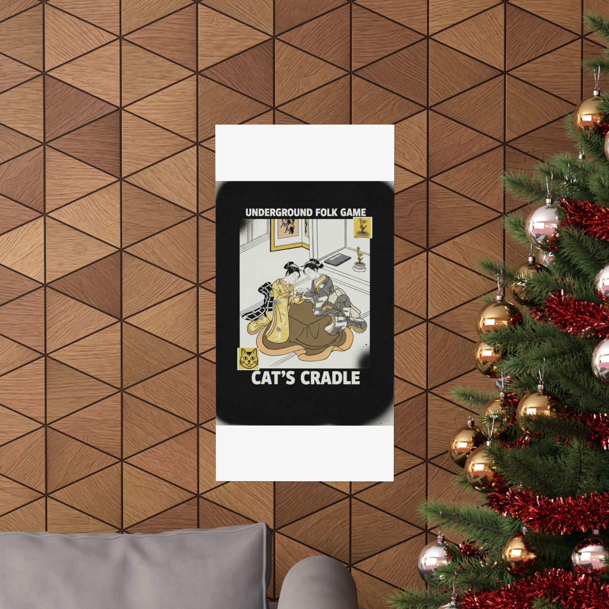 Streetwear Collage — Two Young Women Seated By A Kotatsu Playing Cat'S Cradle — Matte Poster