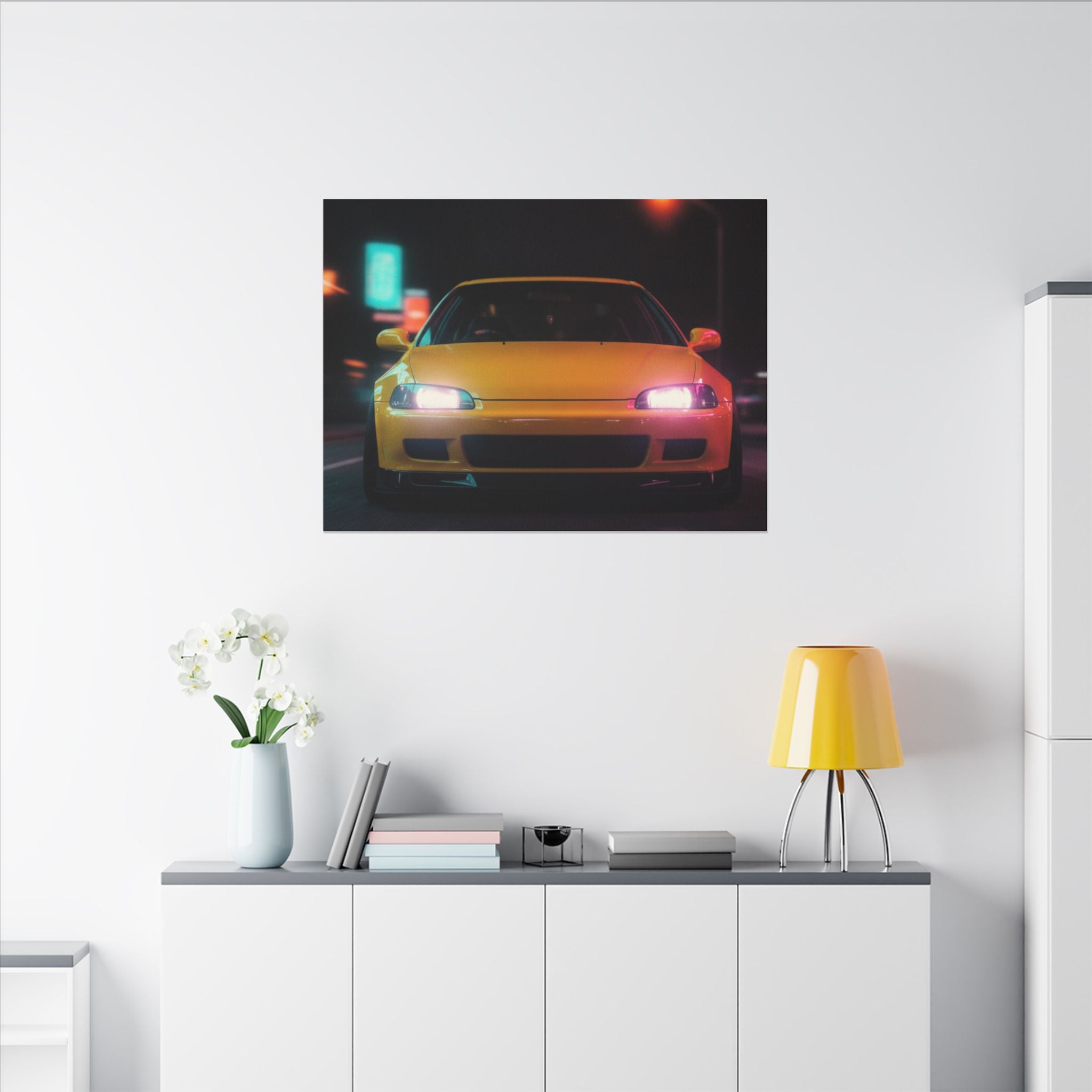 Neon Night JDM Yellow Coupe Street Matte Canvas