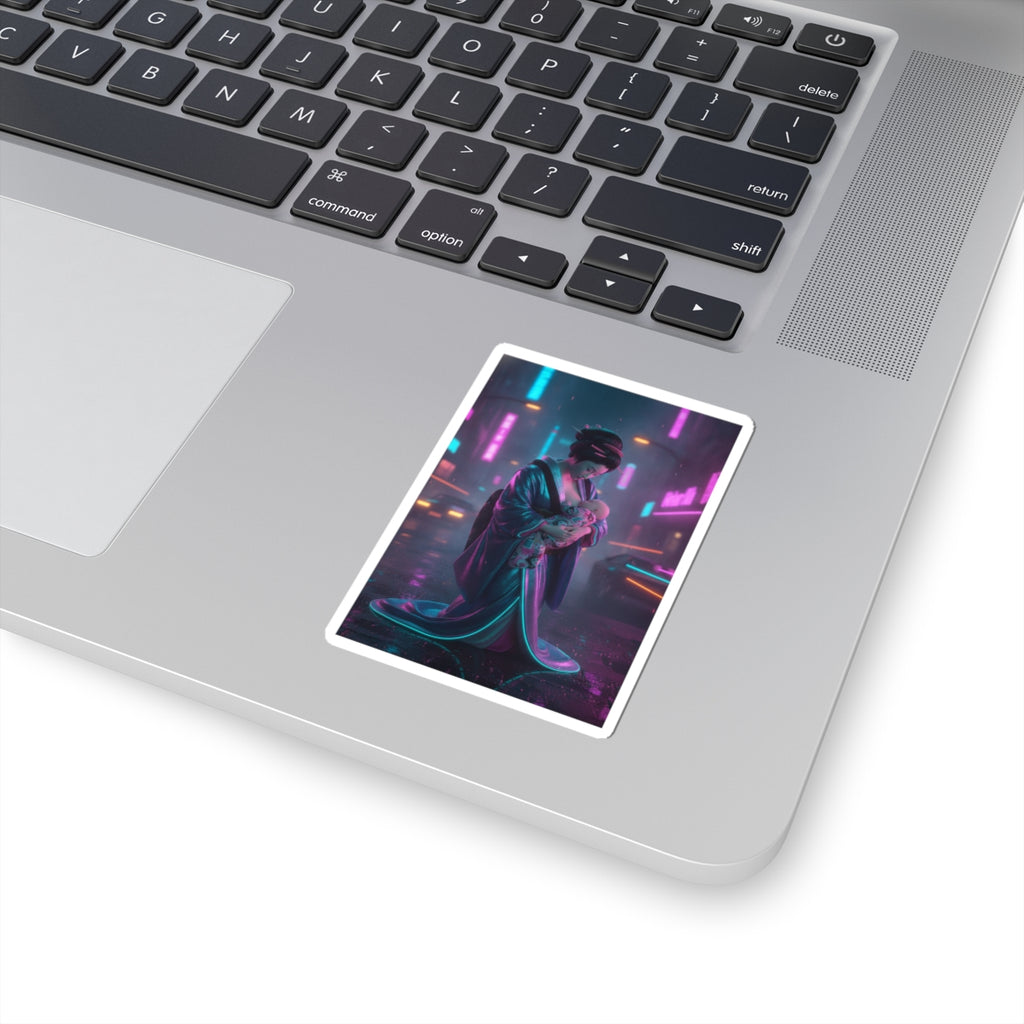 Neon Noir — Young Mother Nursing Her Baby — Kiss-Cut Sticker