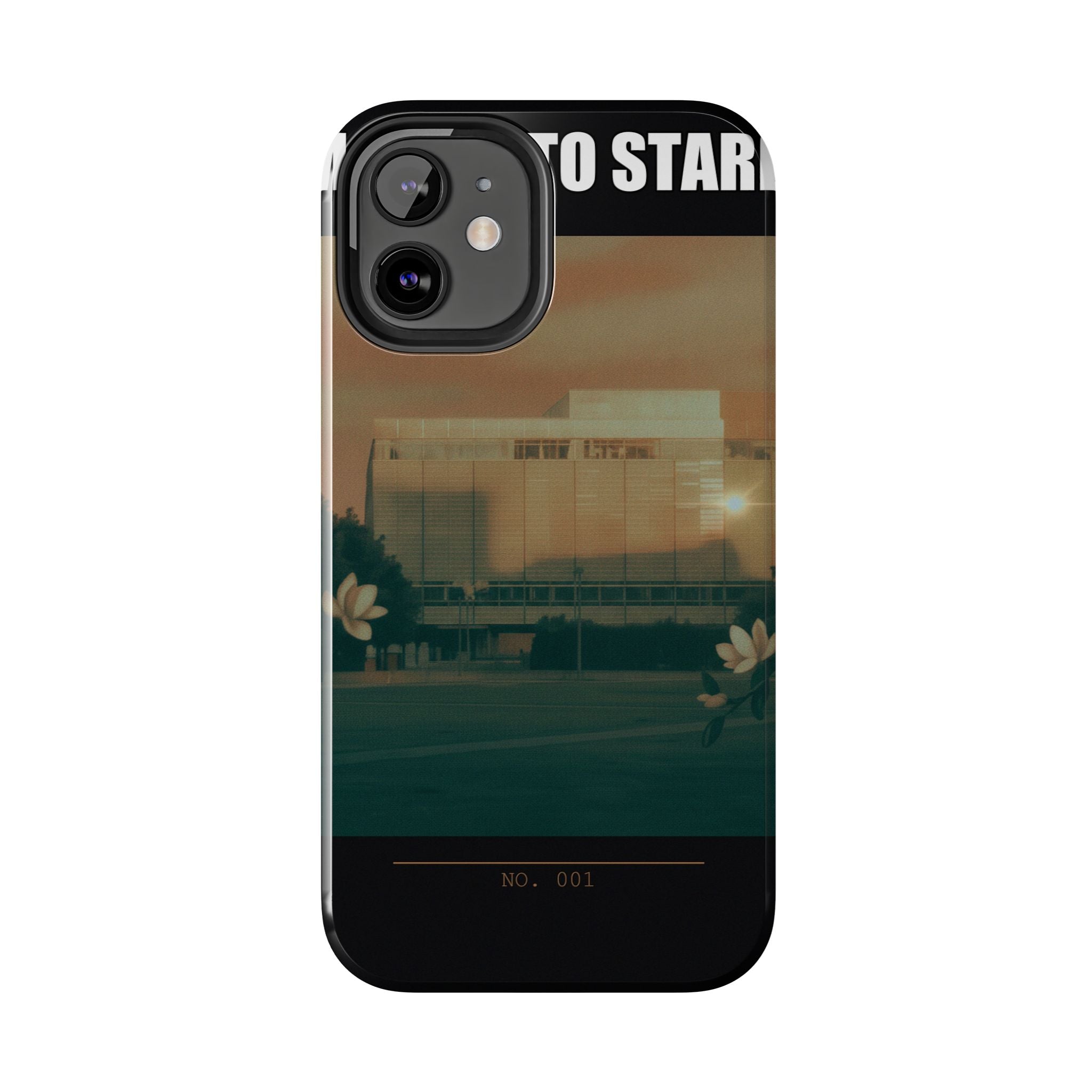 Dusk Brutalist Building and Daisies Photo Phone Case
