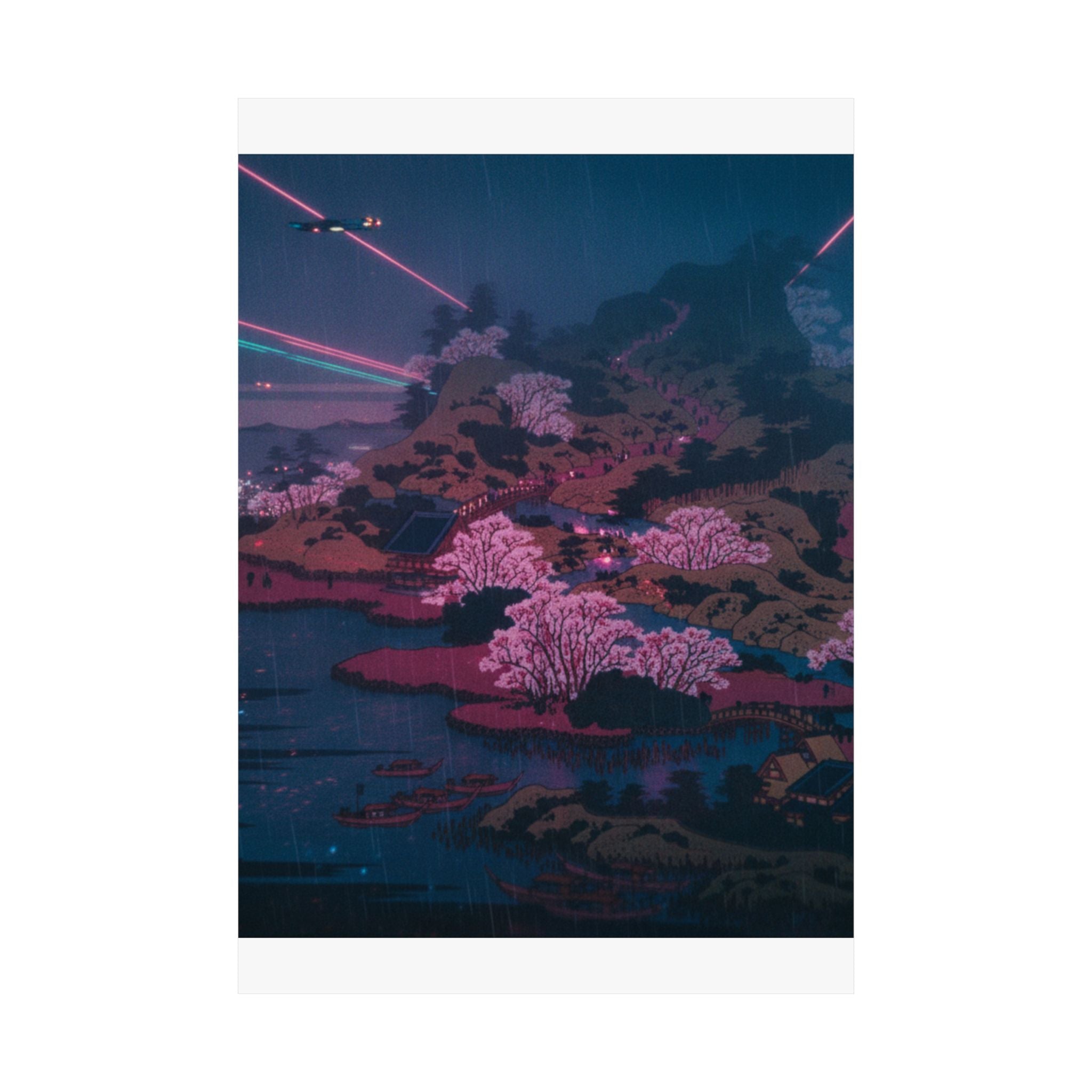 Neon Noir — Tenpōzan At The Mouth Of The Aji River In Settsu Province (Sesshū Ajikawaguchi T — Matte Poster