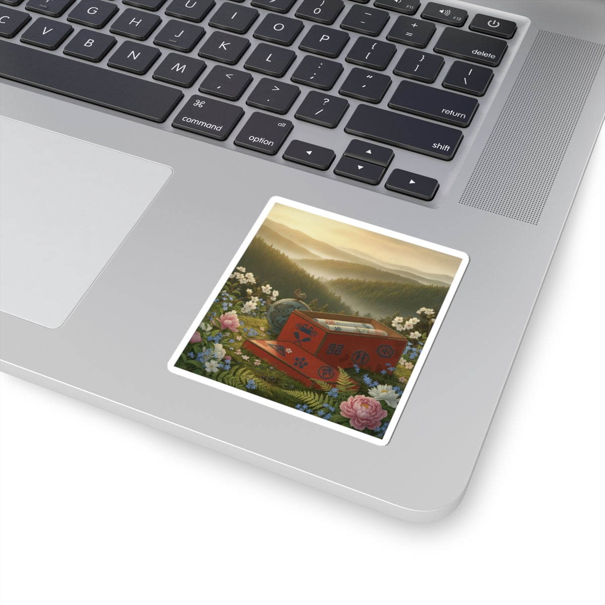 Scenic Nature — Red Lacquer Box And Water-Pot — Kiss-Cut Sticker