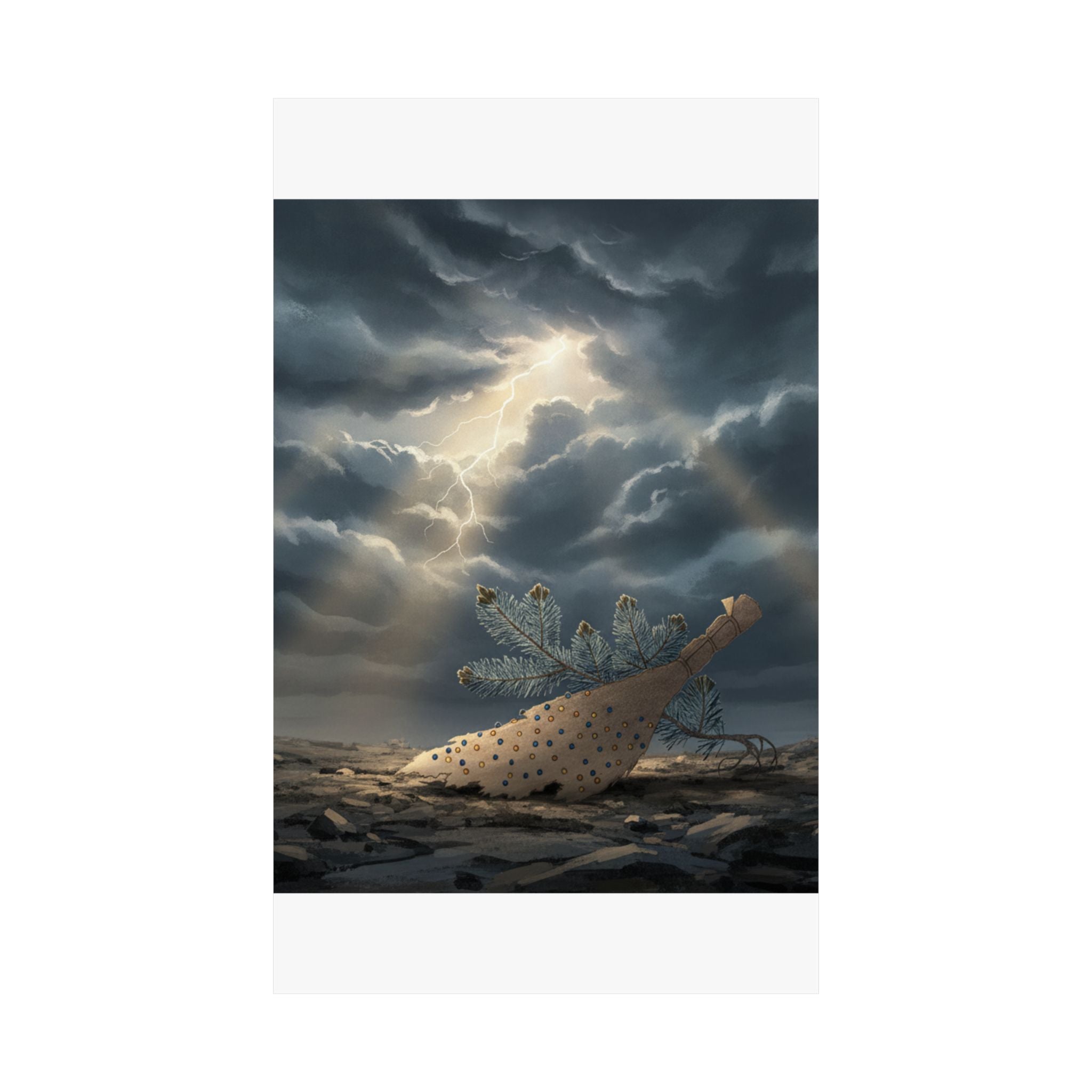 Dramatic Storm — Young Pine Tree And Jeweled Broom — Matte Poster