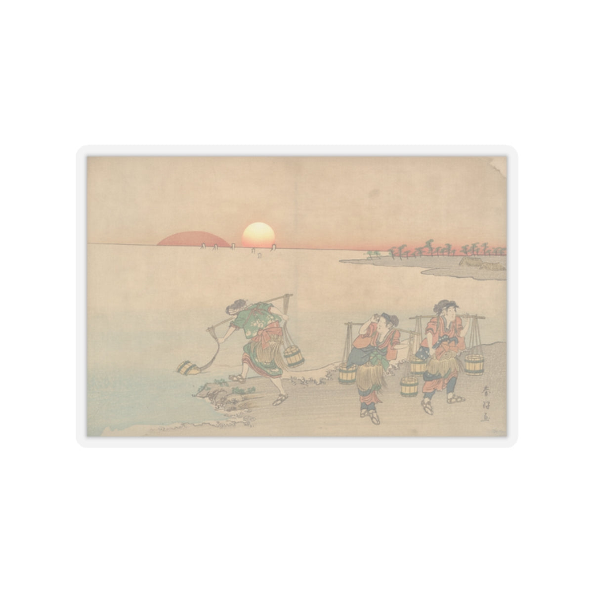 Scenic Nature — Three Water Carriers At The Shore — Kiss-Cut Sticker