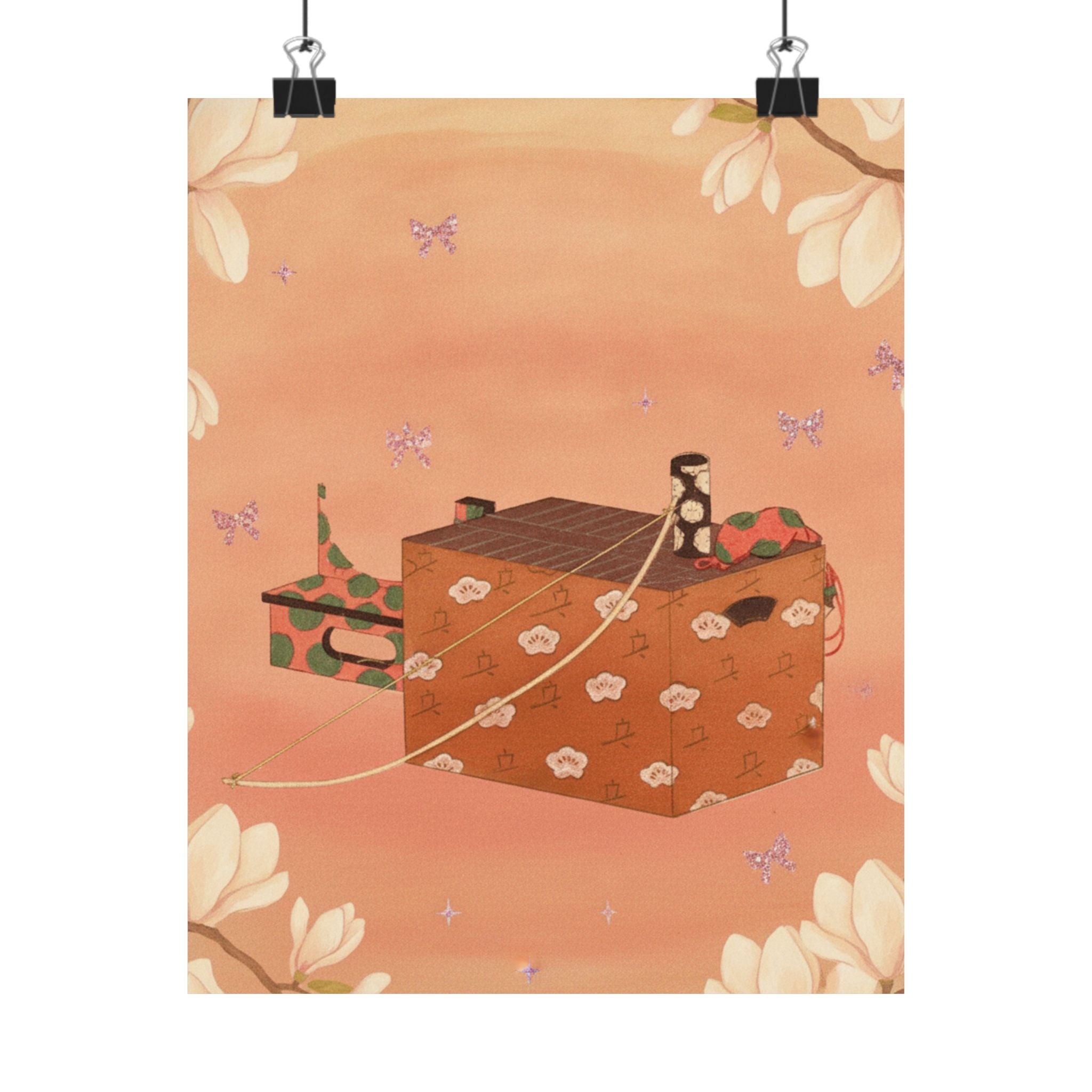 Southern Sunset — Box For Sugoroku Game (A Kind Of Backgammon), Bow And Drum — Matte Poster