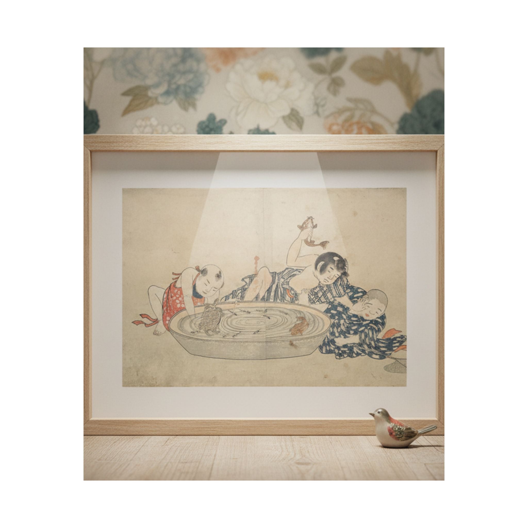 Product Marketing — Boys Playing With A Basin Of Fish And Turtles — Matte Poster