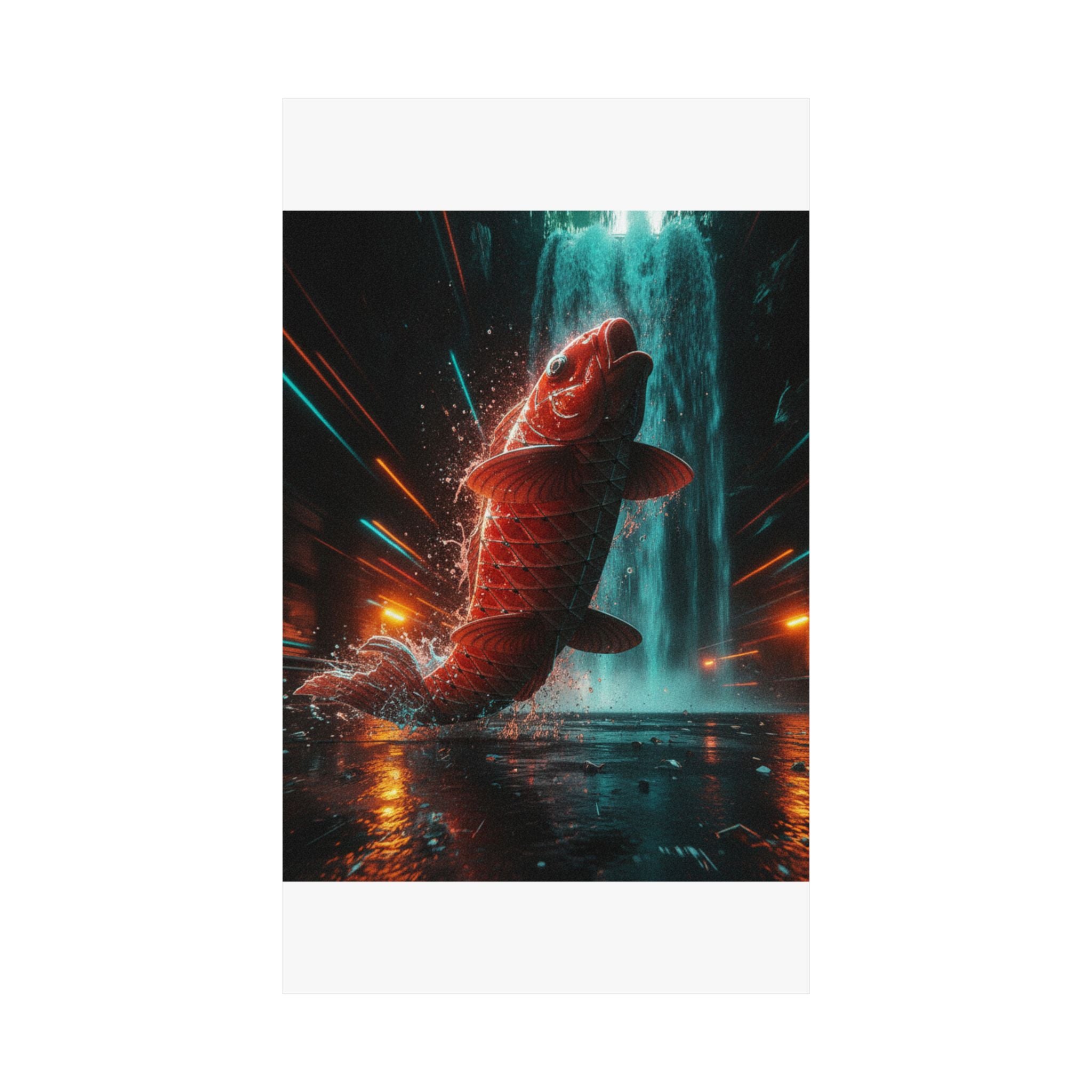 Fast Furious — Red Carp Ascending A Waterfall — Matte Poster