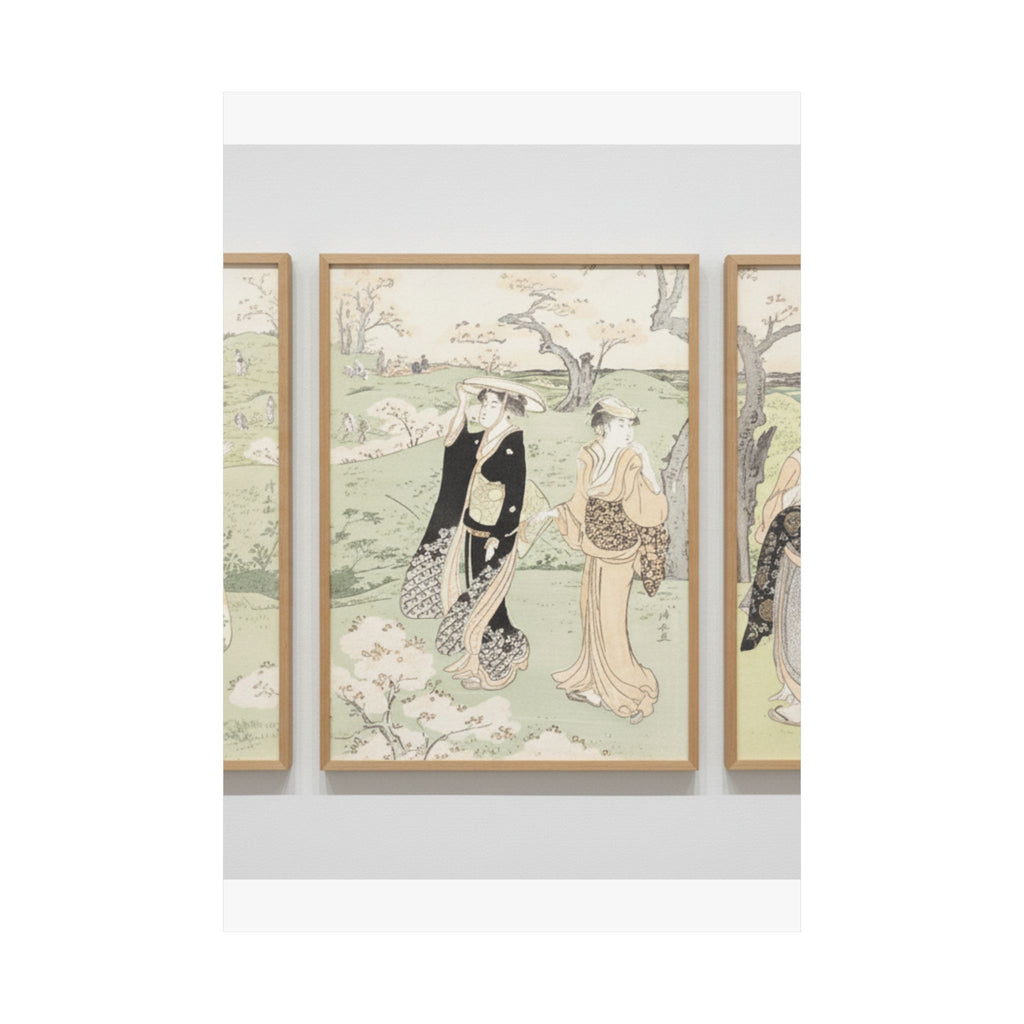 Watercolor — Young Ladies Viewing Cherry–Blossoms At Asukayama — Matte Poster