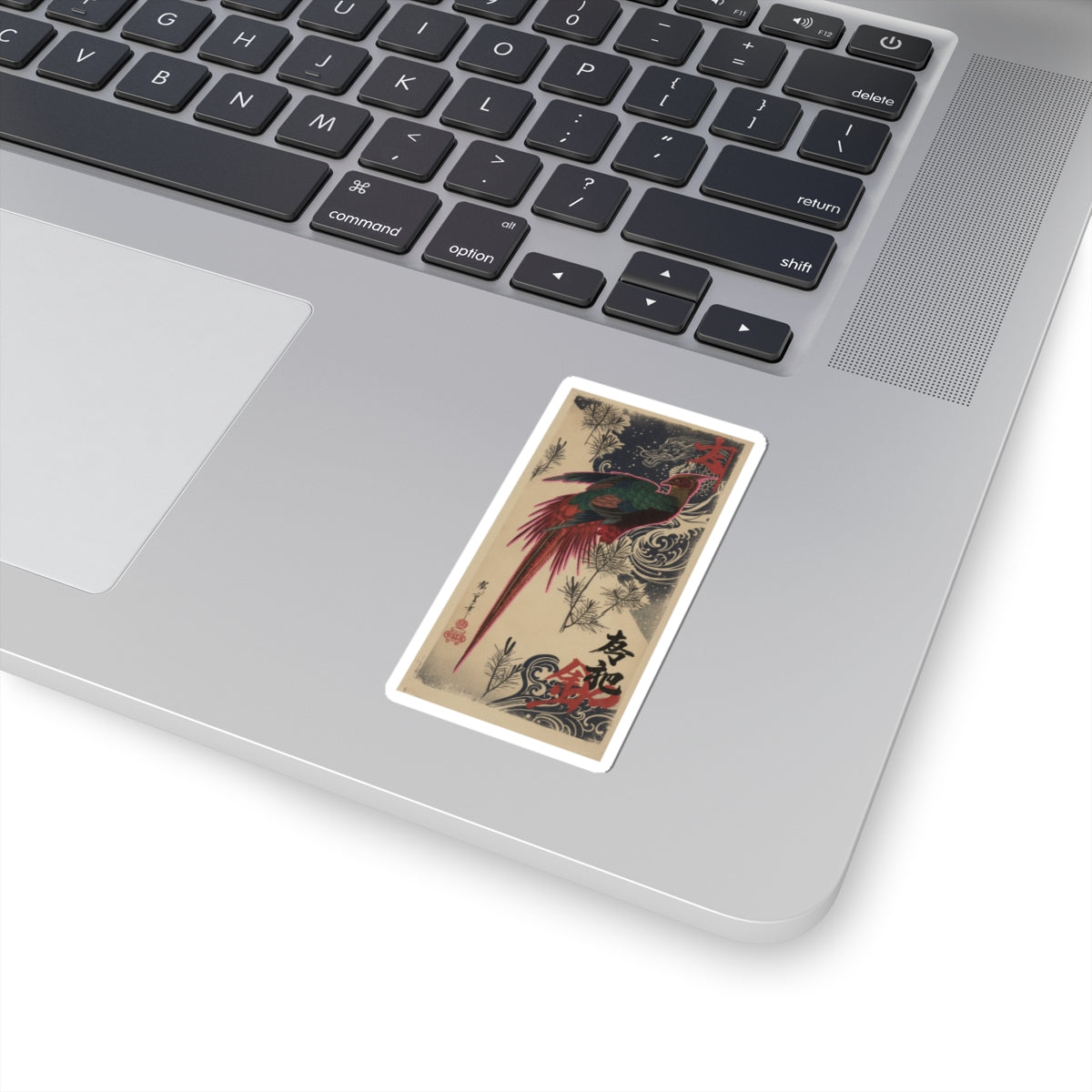 Japanese Street — Golden Pheasant And Pine Shoots In Snow — Kiss-Cut Sticker