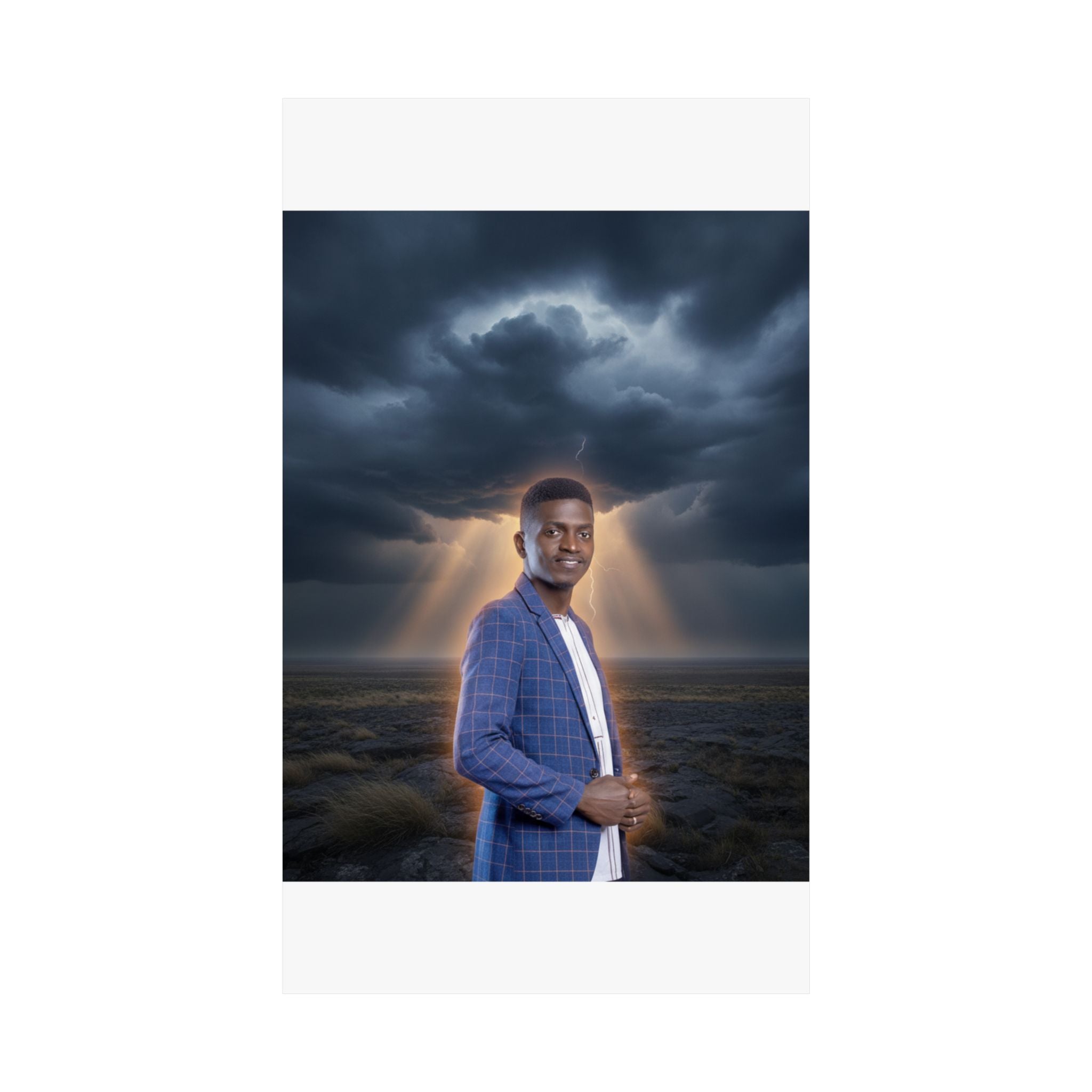 Smiling Man Blue Check Blazer Storm Sunrays Matte Poster