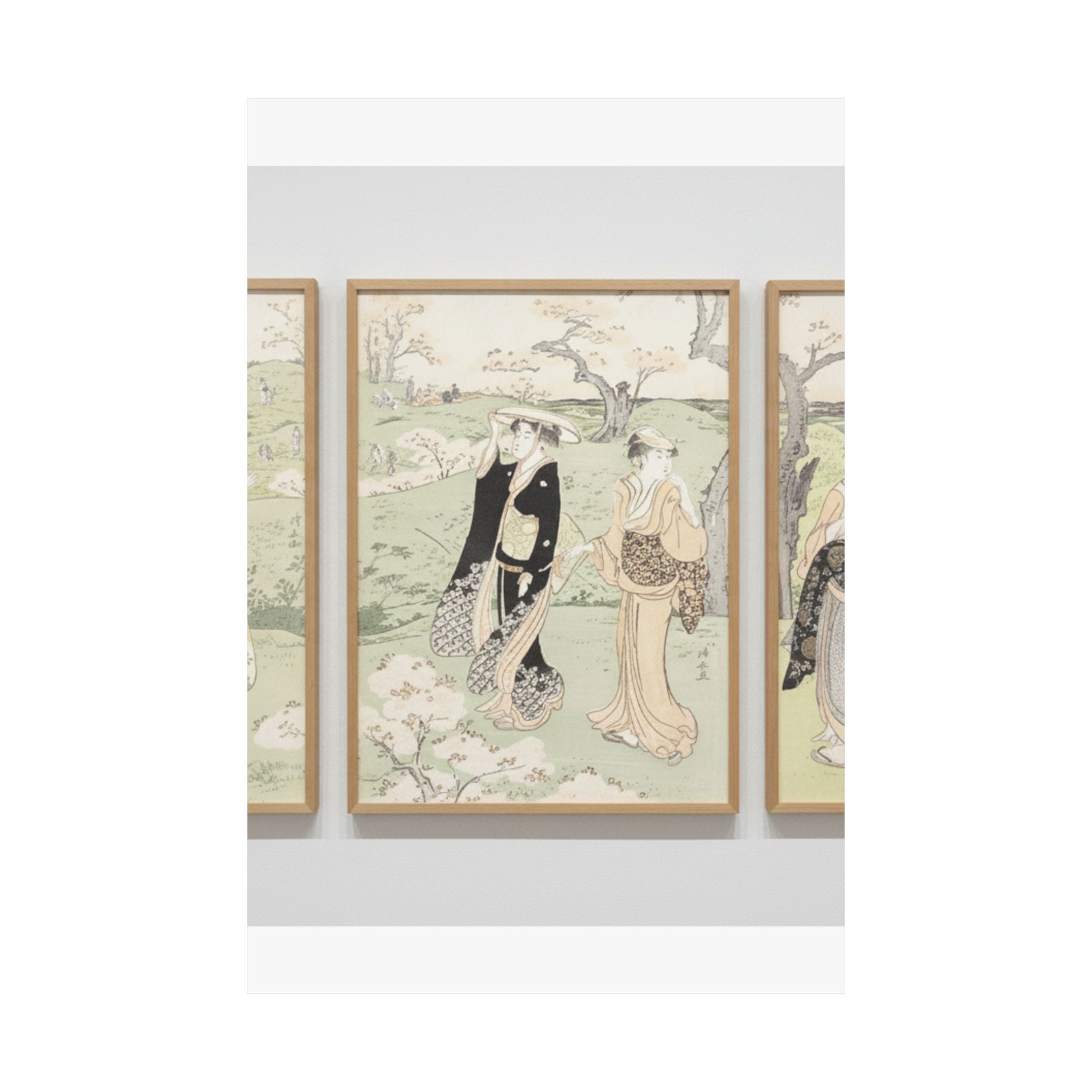 Watercolor — Young Ladies Viewing Cherry–Blossoms At Asukayama — Matte Poster