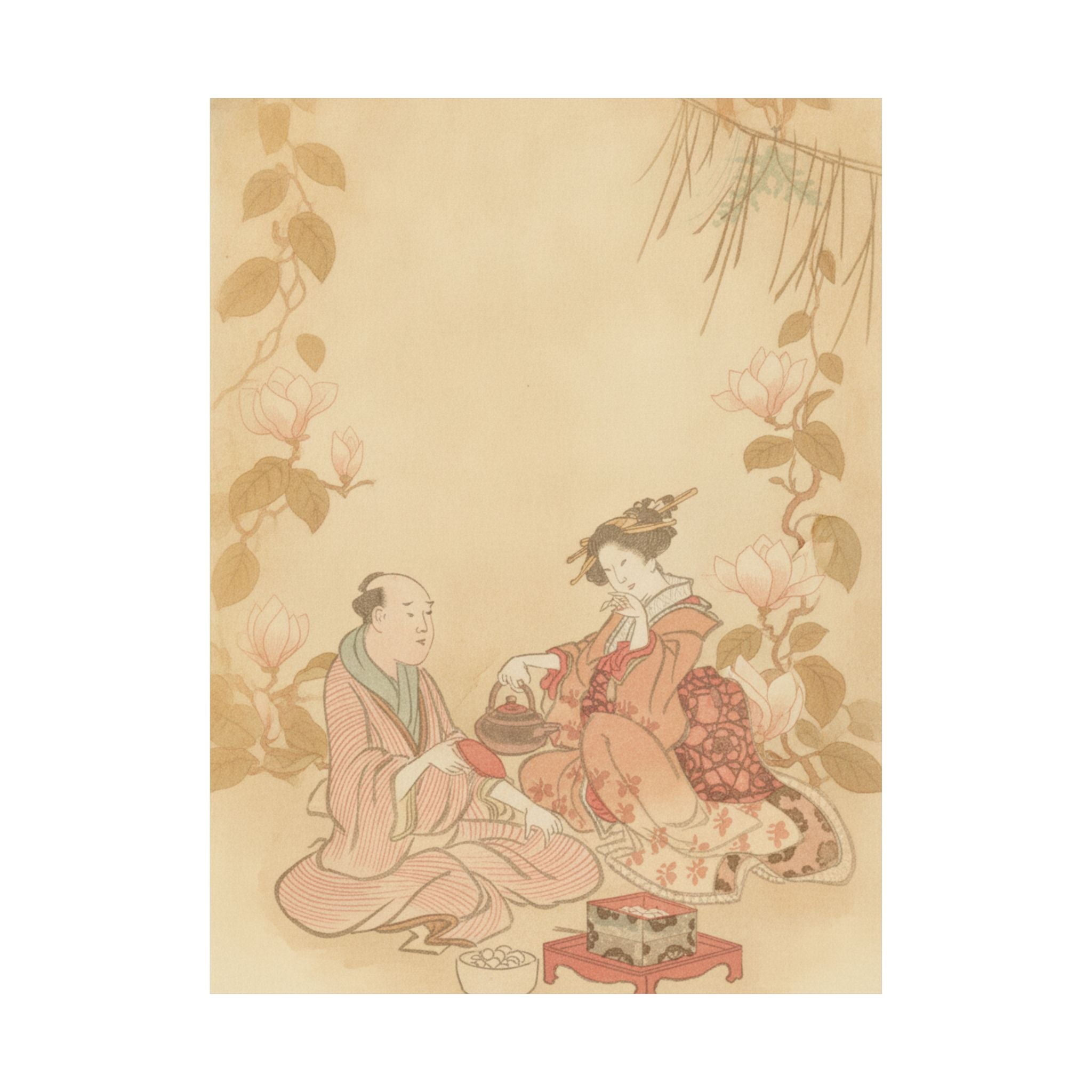 Southern Sunset — Woman Entertaining Her Guest With New Year Wine — Matte Poster